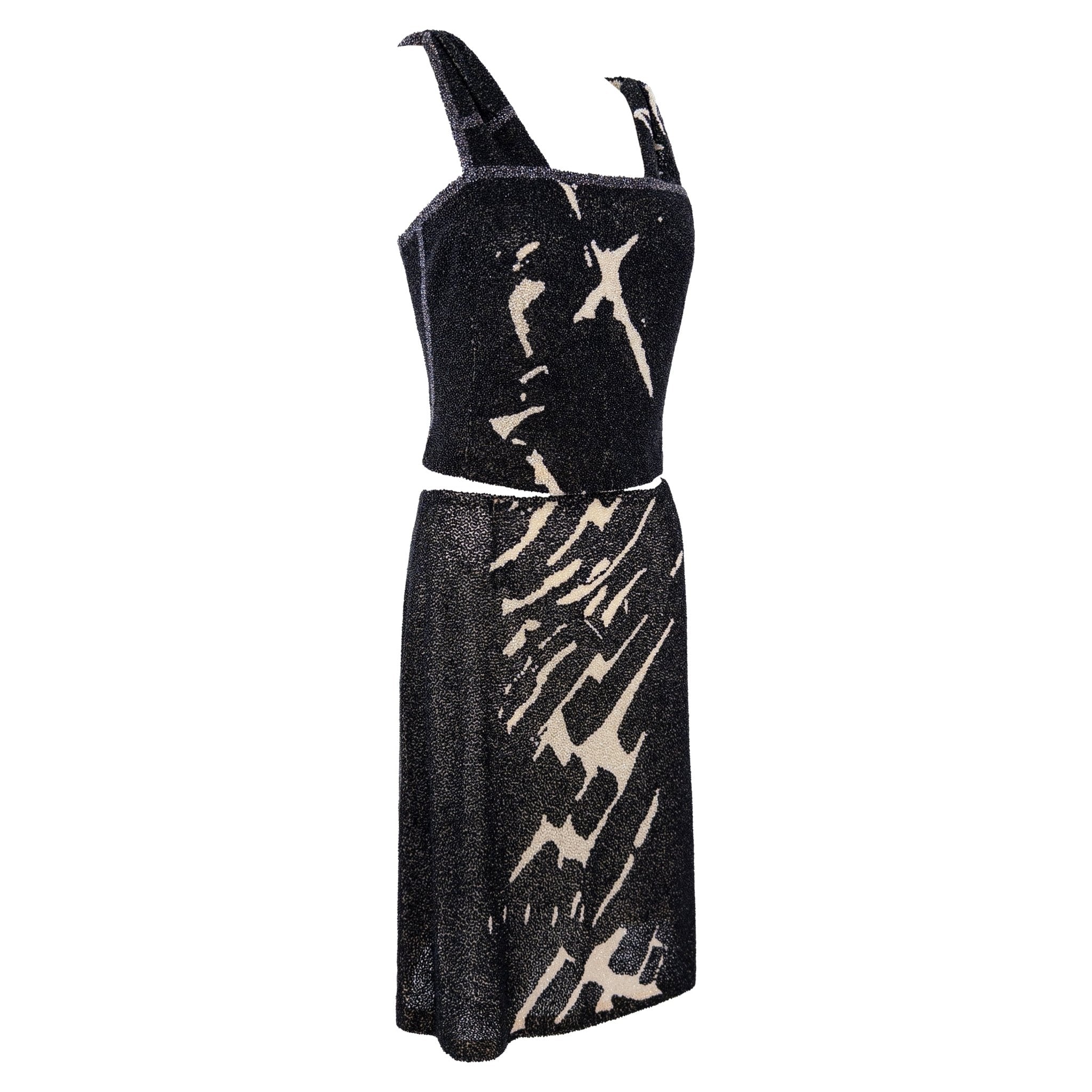 F/W 2000 Loewe Black White Heavily Beaded Tank Skirt Set - RealList
