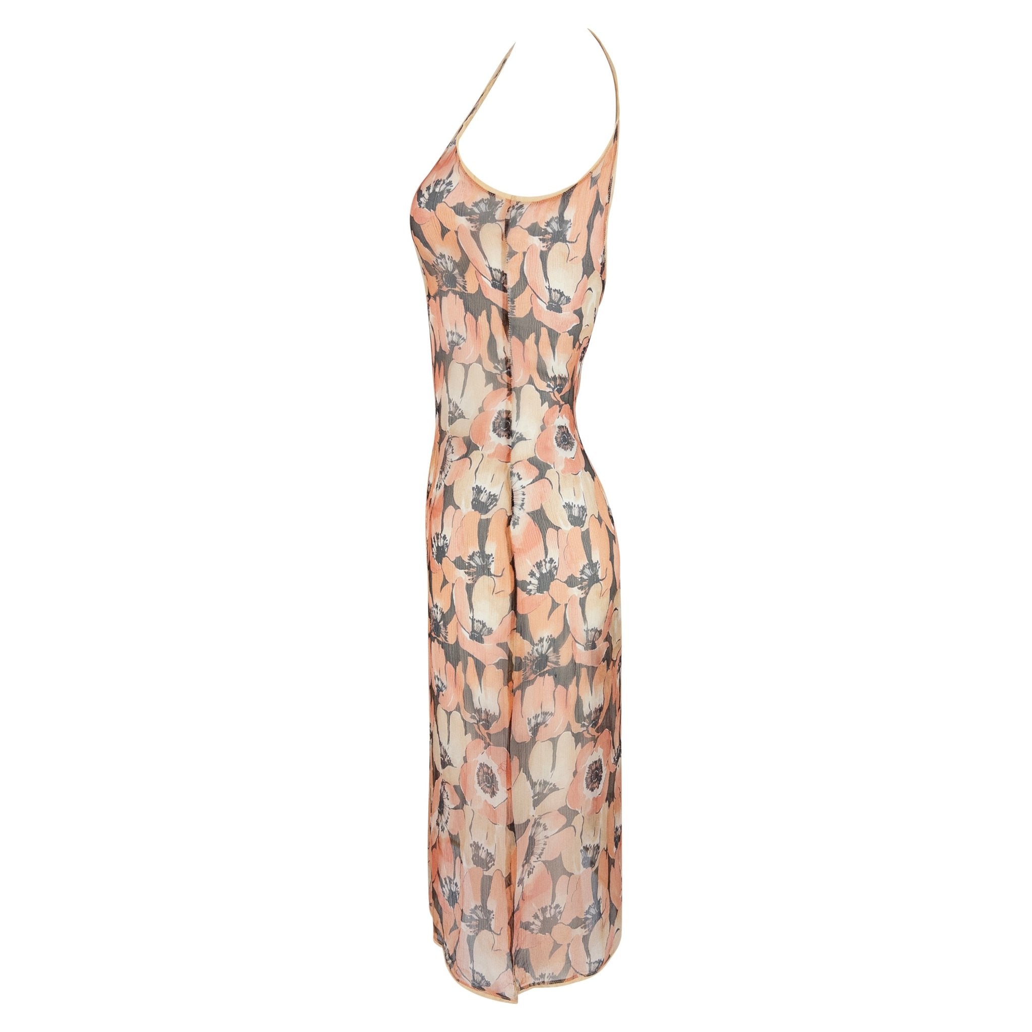 F/W 2000 Prada Sheer Crepe Silk Poppy Print Midi Dress - RealList