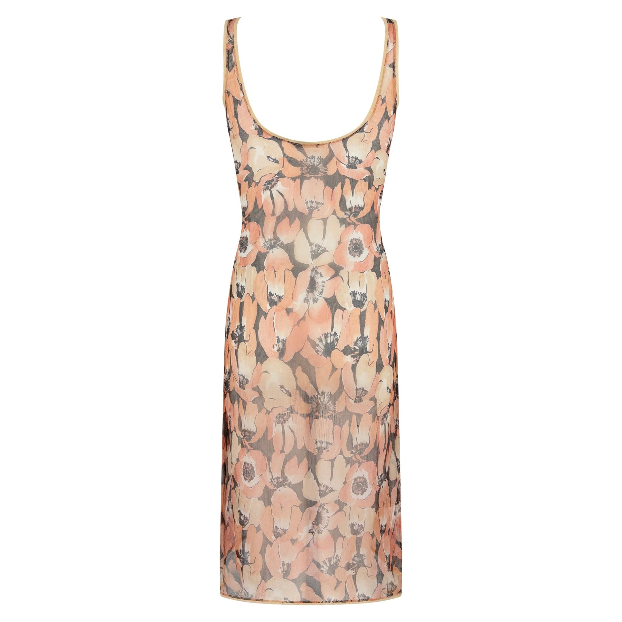 F/W 2000 Prada Sheer Crepe Silk Poppy Print Midi Dress - RealList