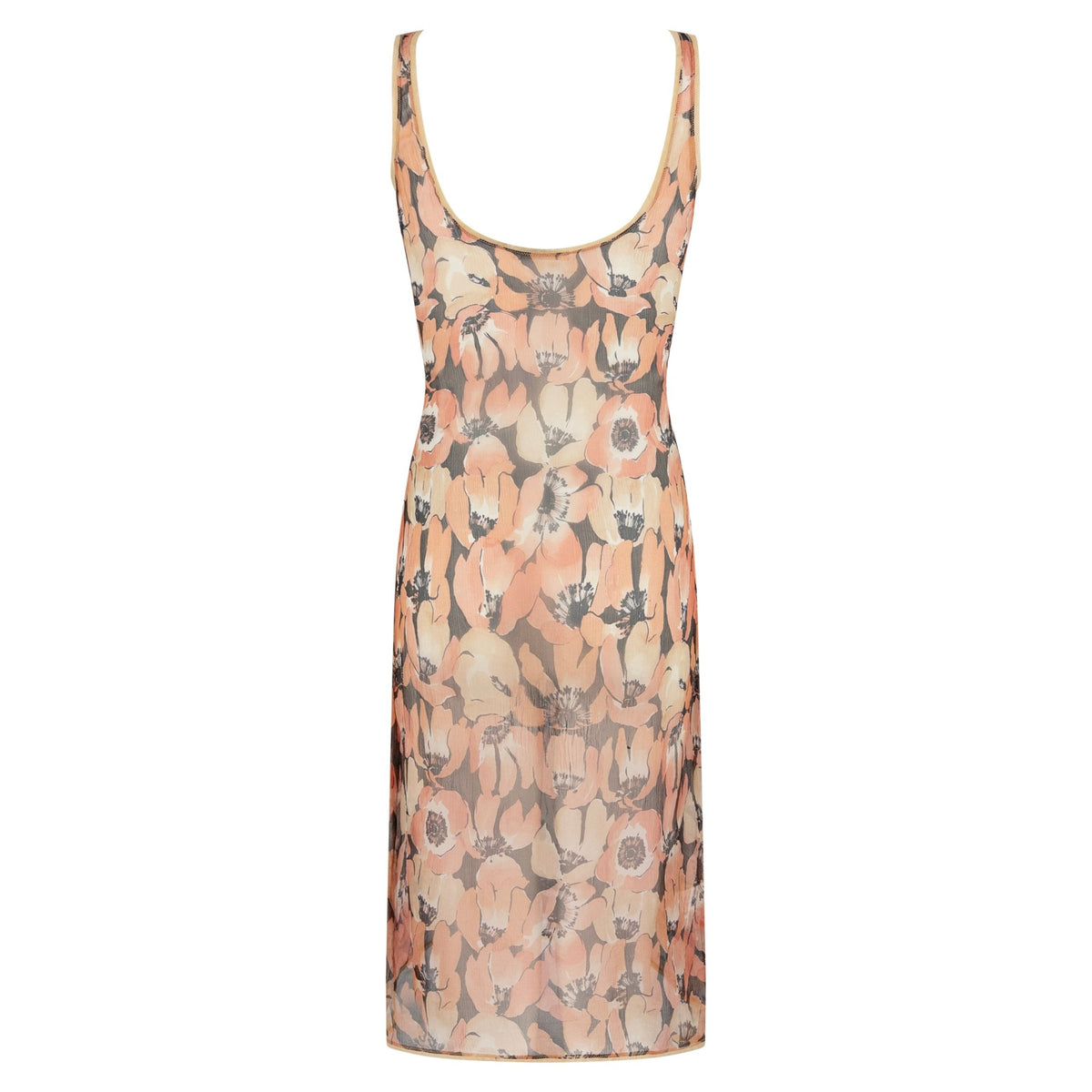 F/W 2000 Prada Sheer Crepe Silk Poppy Print Midi Dress - RealList