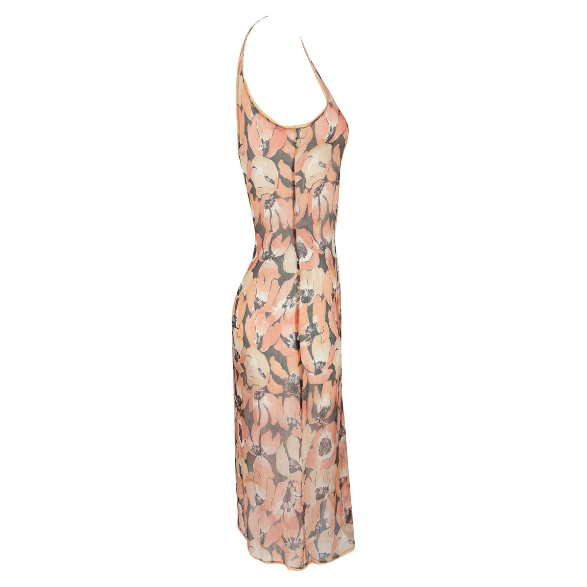 F/W 2000 Prada Sheer Crepe Silk Poppy Print Midi Dress - RealList