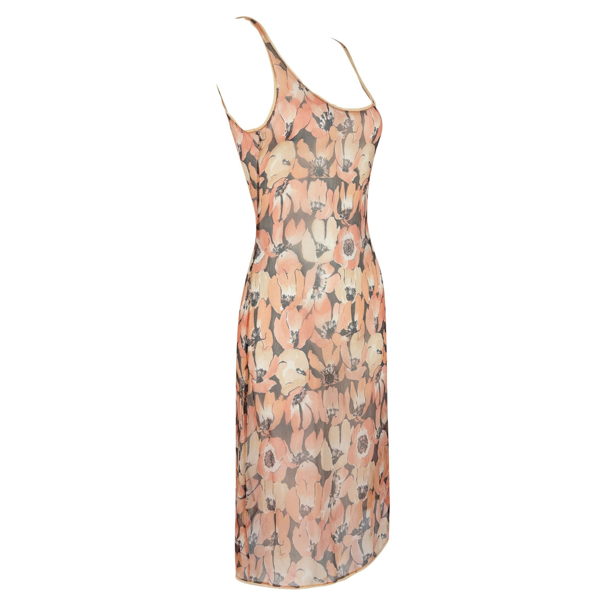 F/W 2000 Prada Sheer Crepe Silk Poppy Print Midi Dress - RealList