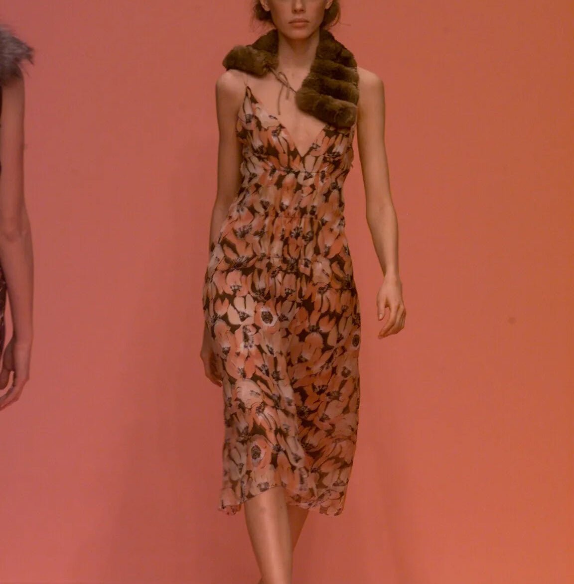 F/W 2000 Prada Sheer Crepe Silk Poppy Print Midi Dress - RealList