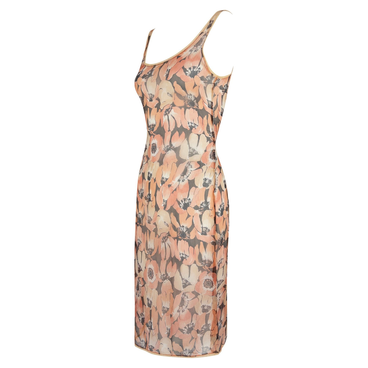 F/W 2000 Prada Sheer Crepe Silk Poppy Print Midi Dress - RealList