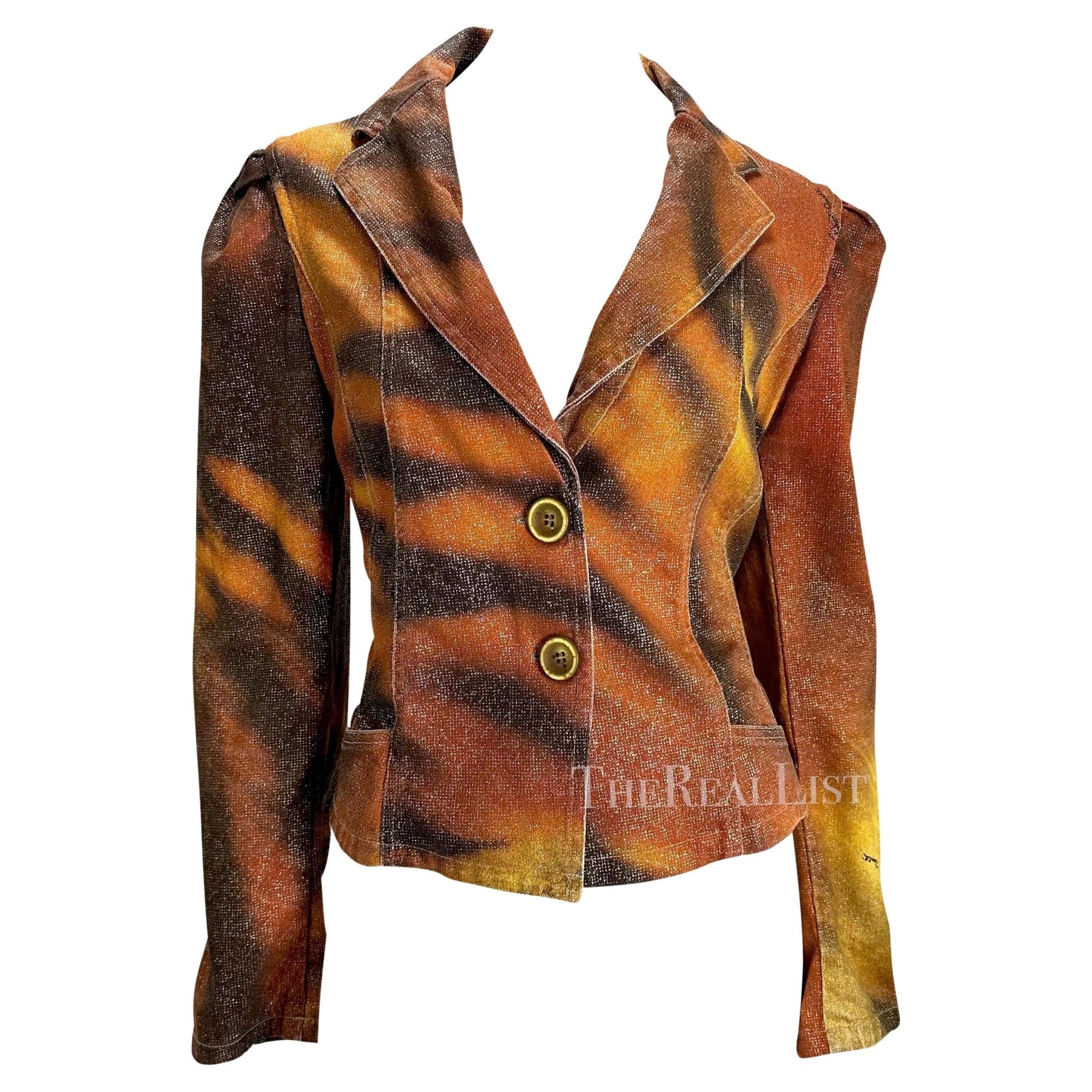 F/W 2000 Roberto Cavalli Glitter Tiger Print Orange Jacket Blazer - RealList