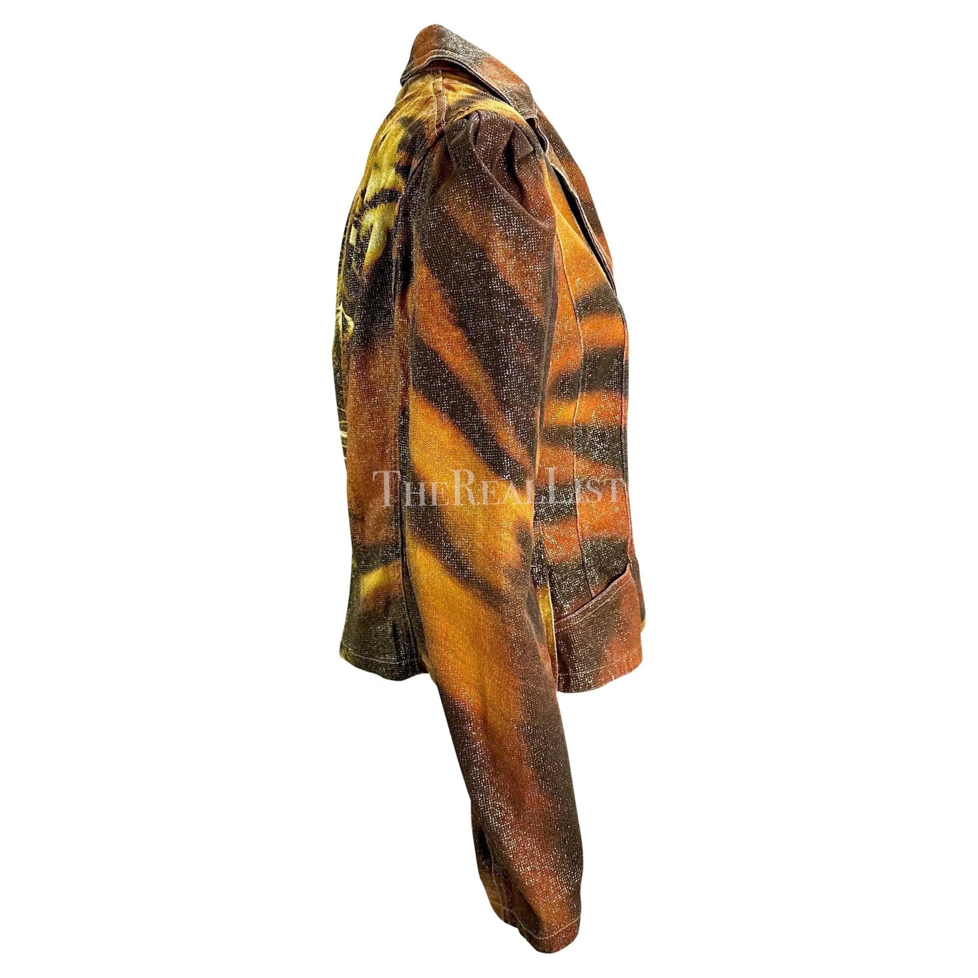 F/W 2000 Roberto Cavalli Glitter Tiger Print Orange Jacket Blazer - RealList