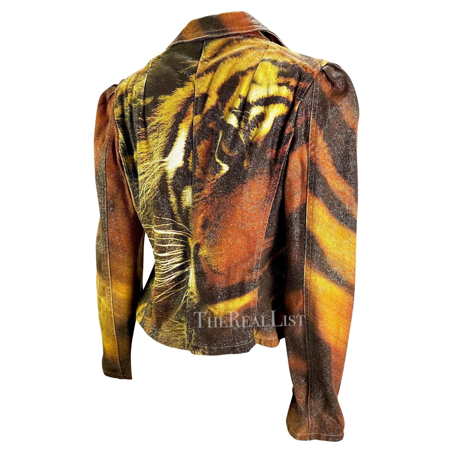 F/W 2000 Roberto Cavalli Glitter Tiger Print Orange Jacket Blazer - RealList