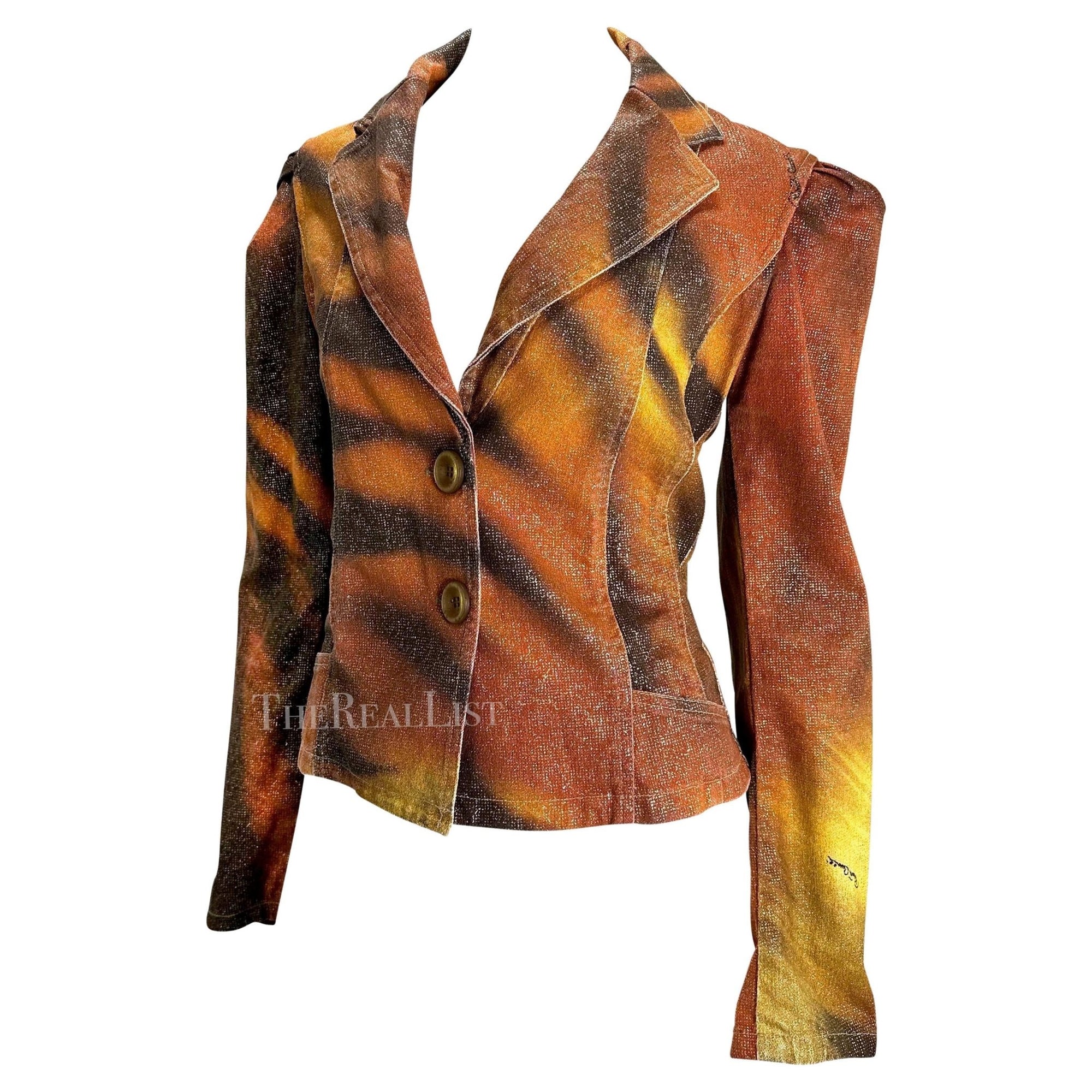 F/W 2000 Roberto Cavalli Glitter Tiger Print Orange Jacket Blazer - RealList