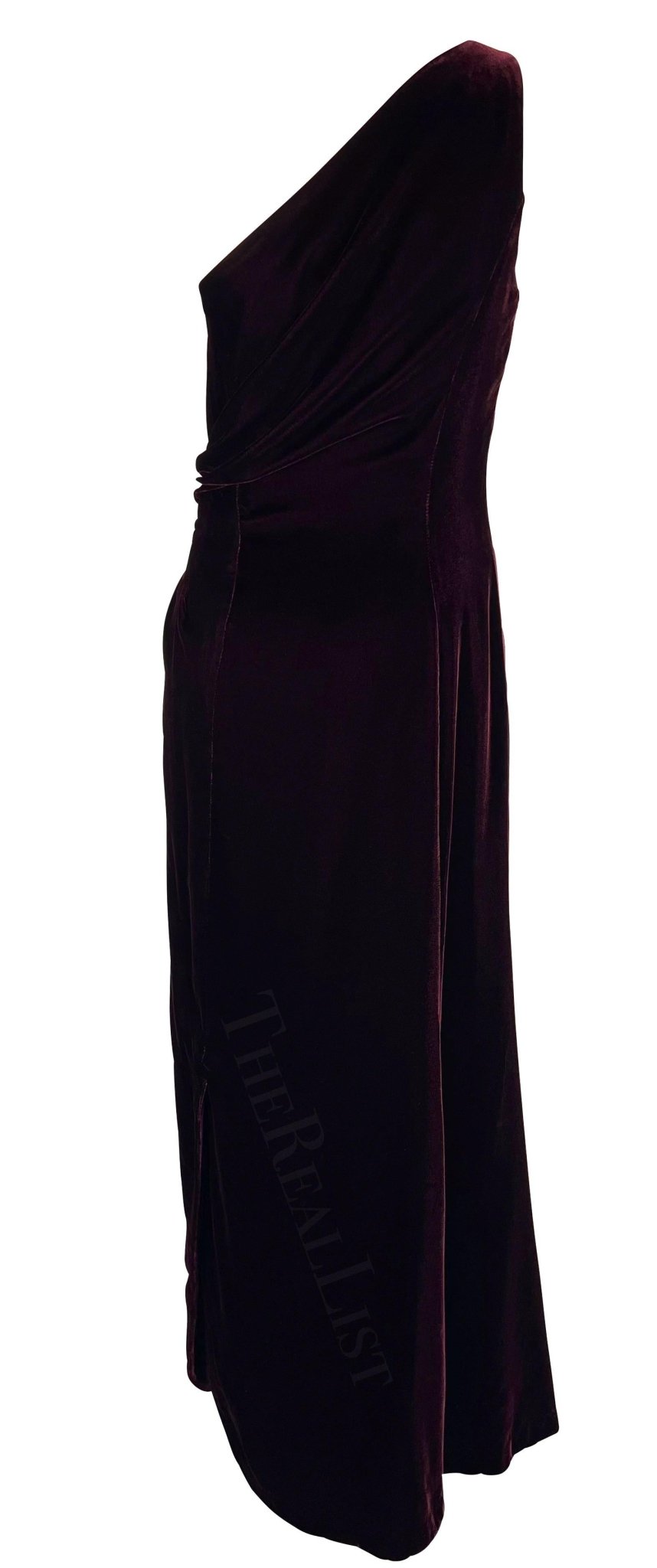 F/W 2000 Thierry Mugler Rhinestone Burgundy Velvet Single Shoulder Runway Gown - RealList