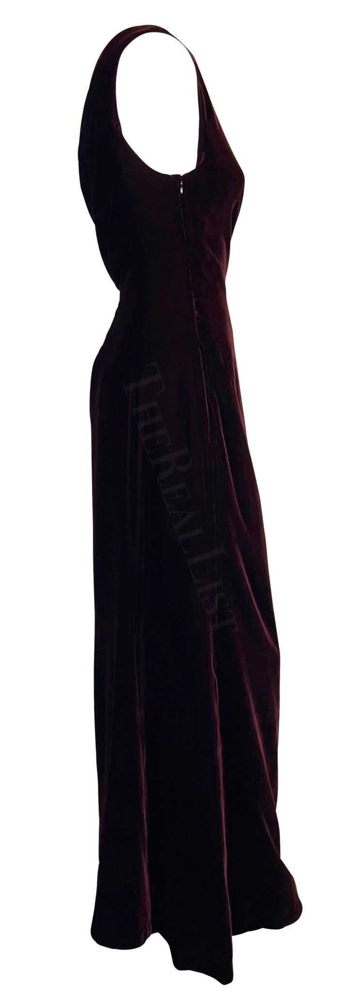 F/W 2000 Thierry Mugler Rhinestone Burgundy Velvet Single Shoulder Runway Gown - RealList