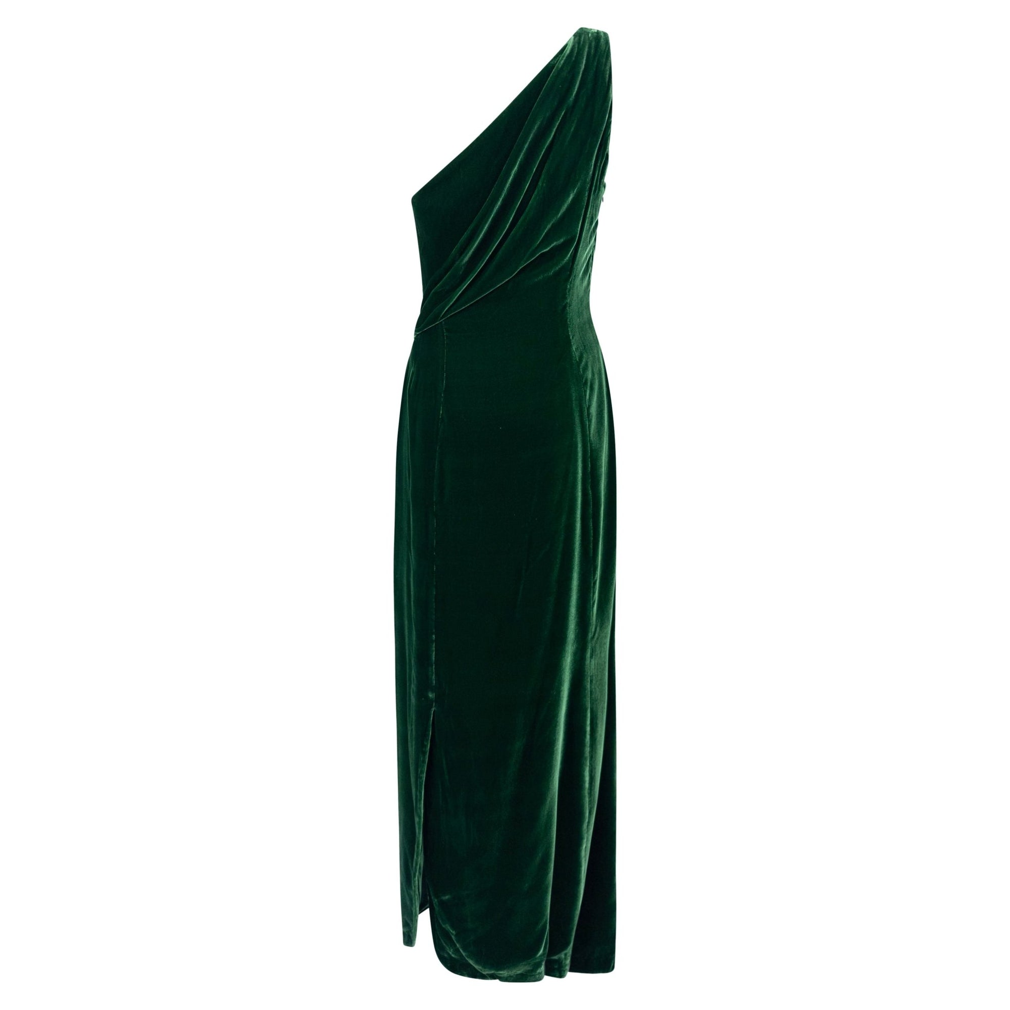 F/W 2000 Thierry Mugler Runway Surrealist Cat Eye Brooch Green Velvet Evening Gown - RealList