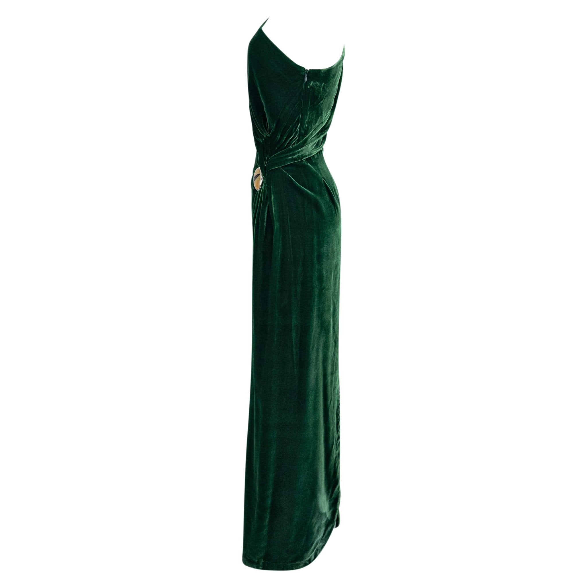 F/W 2000 Thierry Mugler Runway Surrealist Cat Eye Brooch Green Velvet Evening Gown - RealList