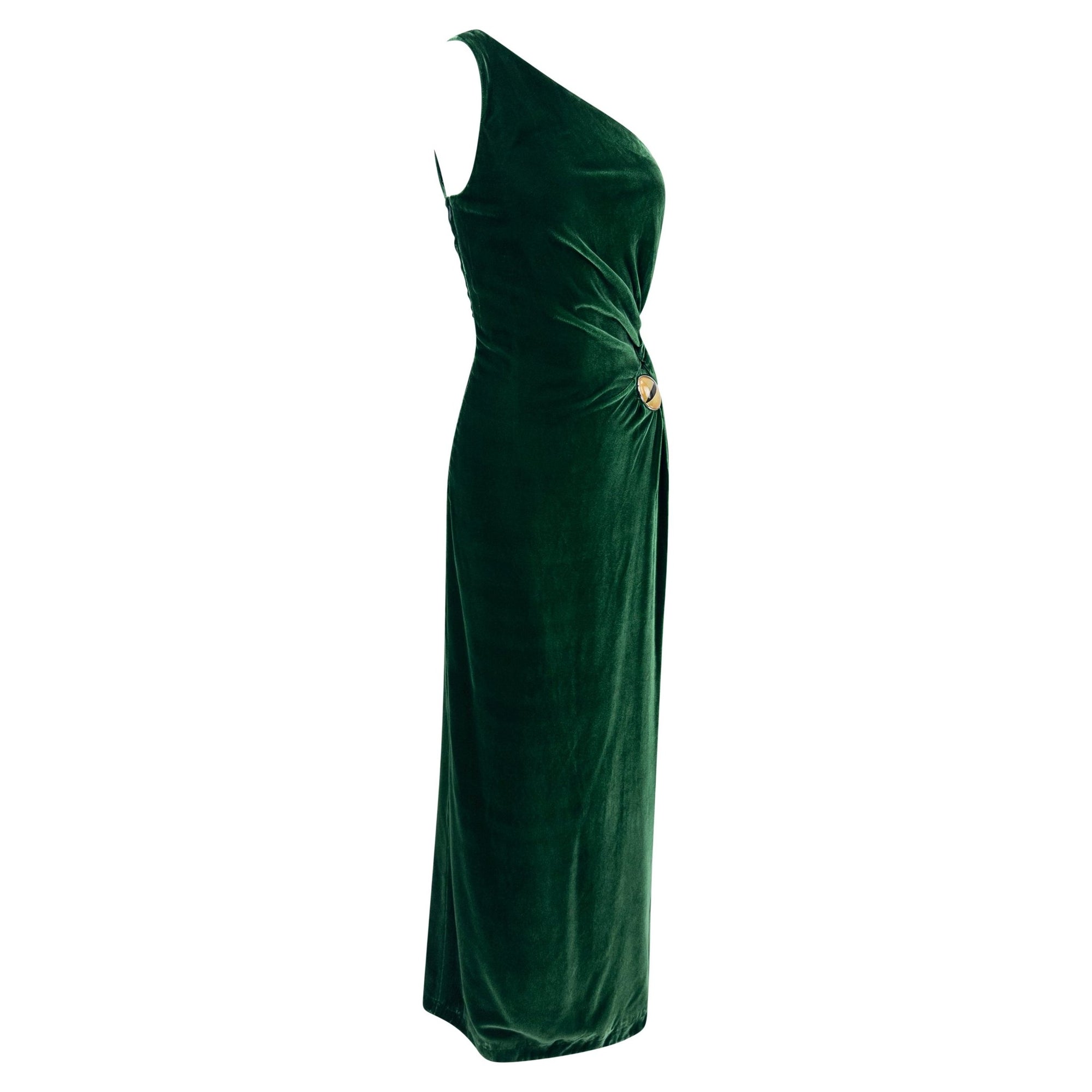 F/W 2000 Thierry Mugler Runway Surrealist Cat Eye Brooch Green Velvet Evening Gown - RealList