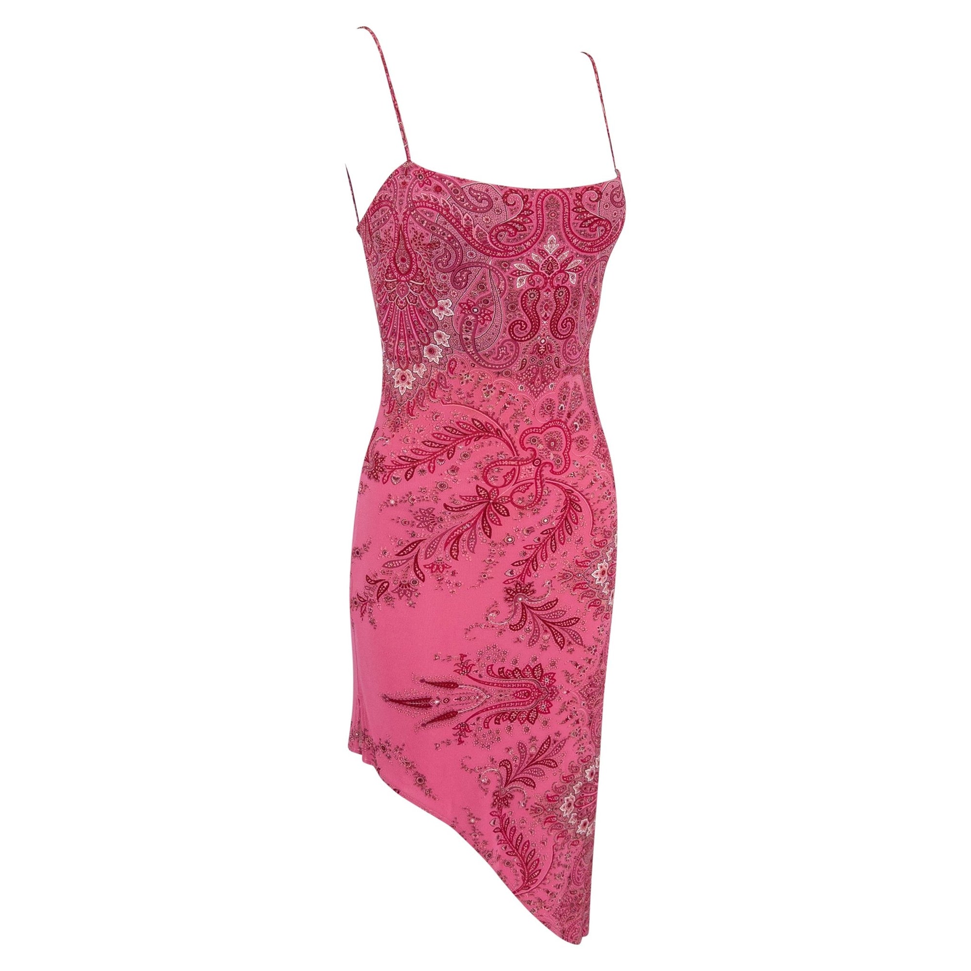 F/W 2000 Yigal Azrouël Pink Viscose Paisley Print Asymmetric Dress - RealList