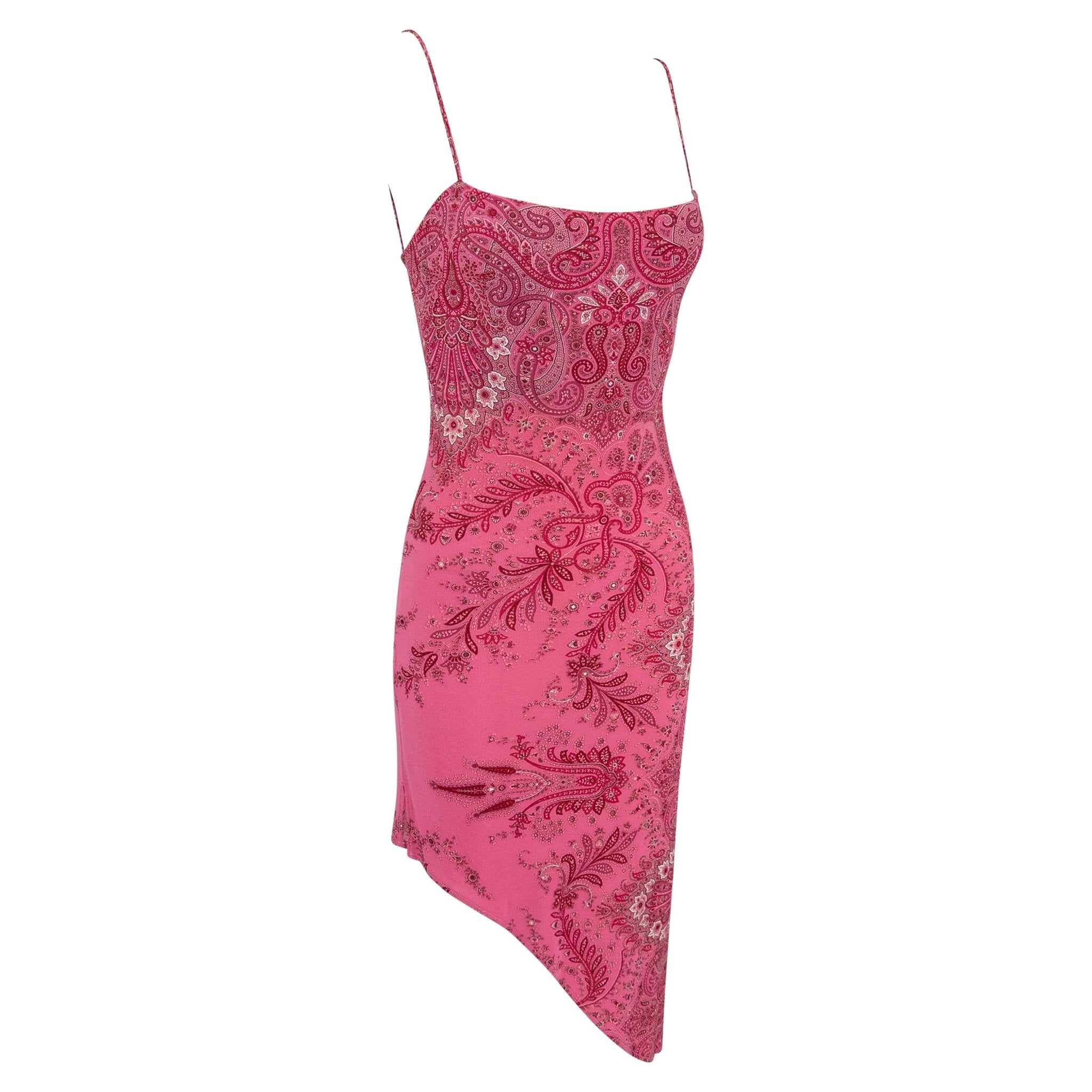 F/W 2000 Yigal Azrouël Pink Viscose Paisley Print Asymmetric Dress - RealList