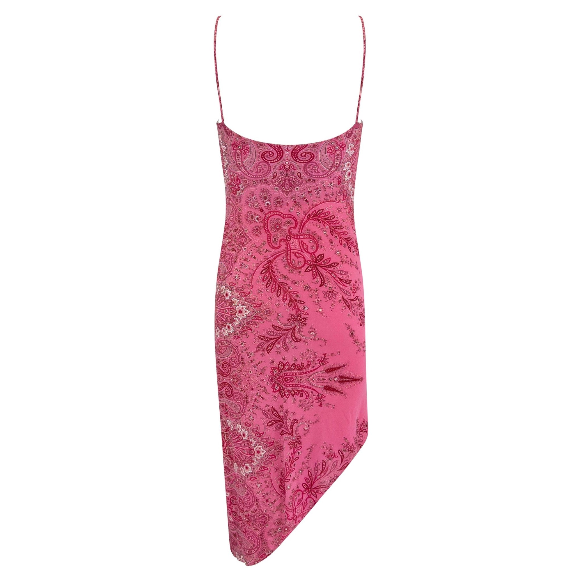 F/W 2000 Yigal Azrouël Pink Viscose Paisley Print Asymmetric Dress - RealList