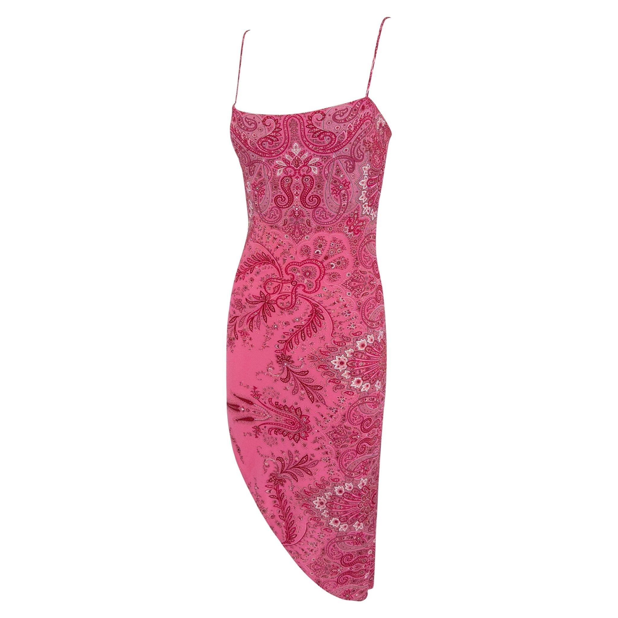 F/W 2000 Yigal Azrouël Pink Viscose Paisley Print Asymmetric Dress - RealList