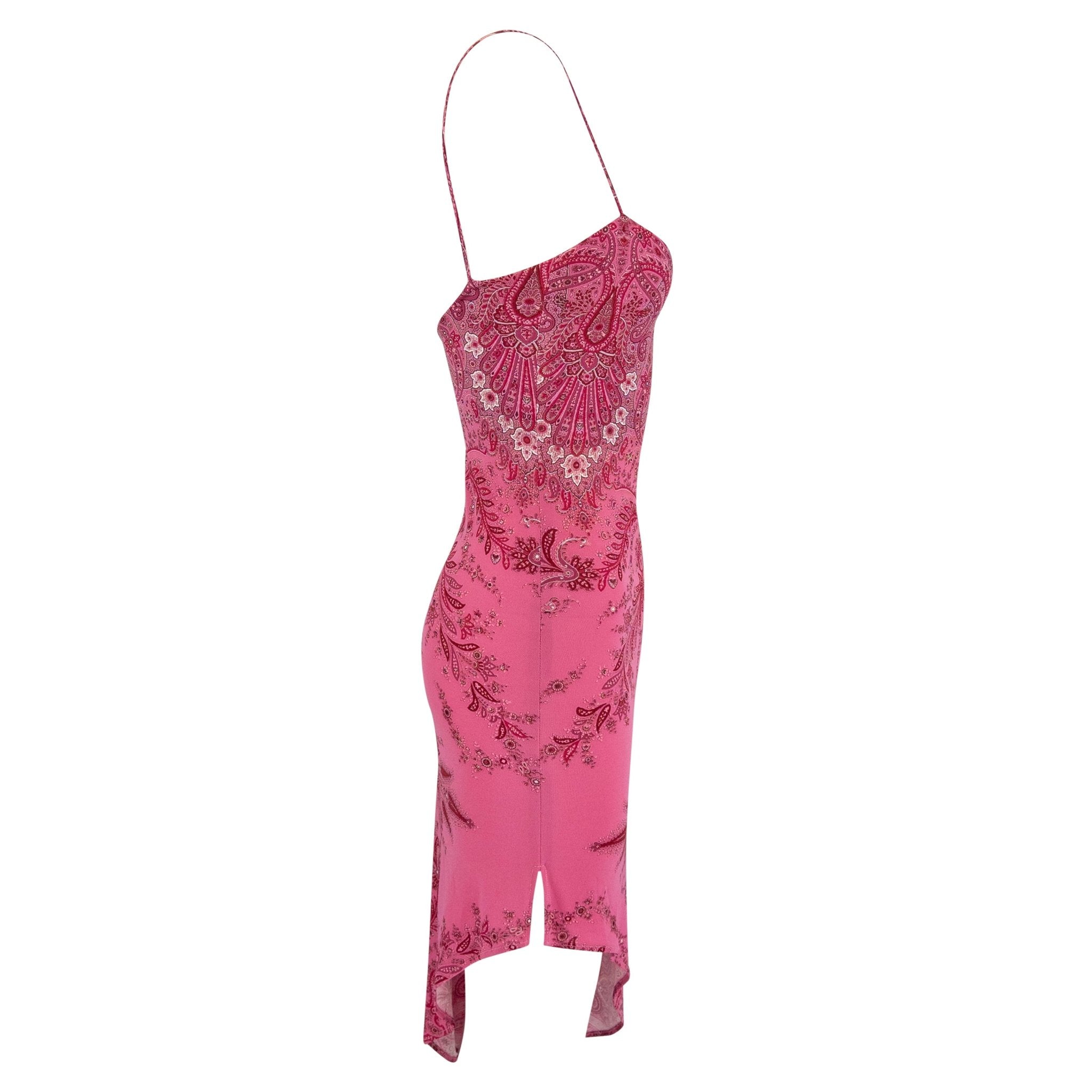 F/W 2000 Yigal Azrouël Pink Viscose Paisley Print Asymmetric Dress - RealList