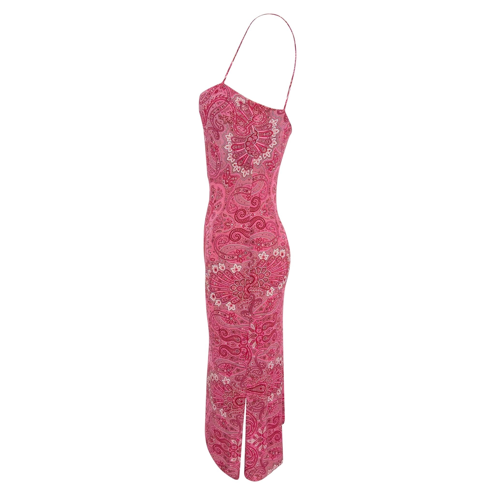 F/W 2000 Yigal Azrouël Pink Viscose Paisley Print Asymmetric Dress - RealList