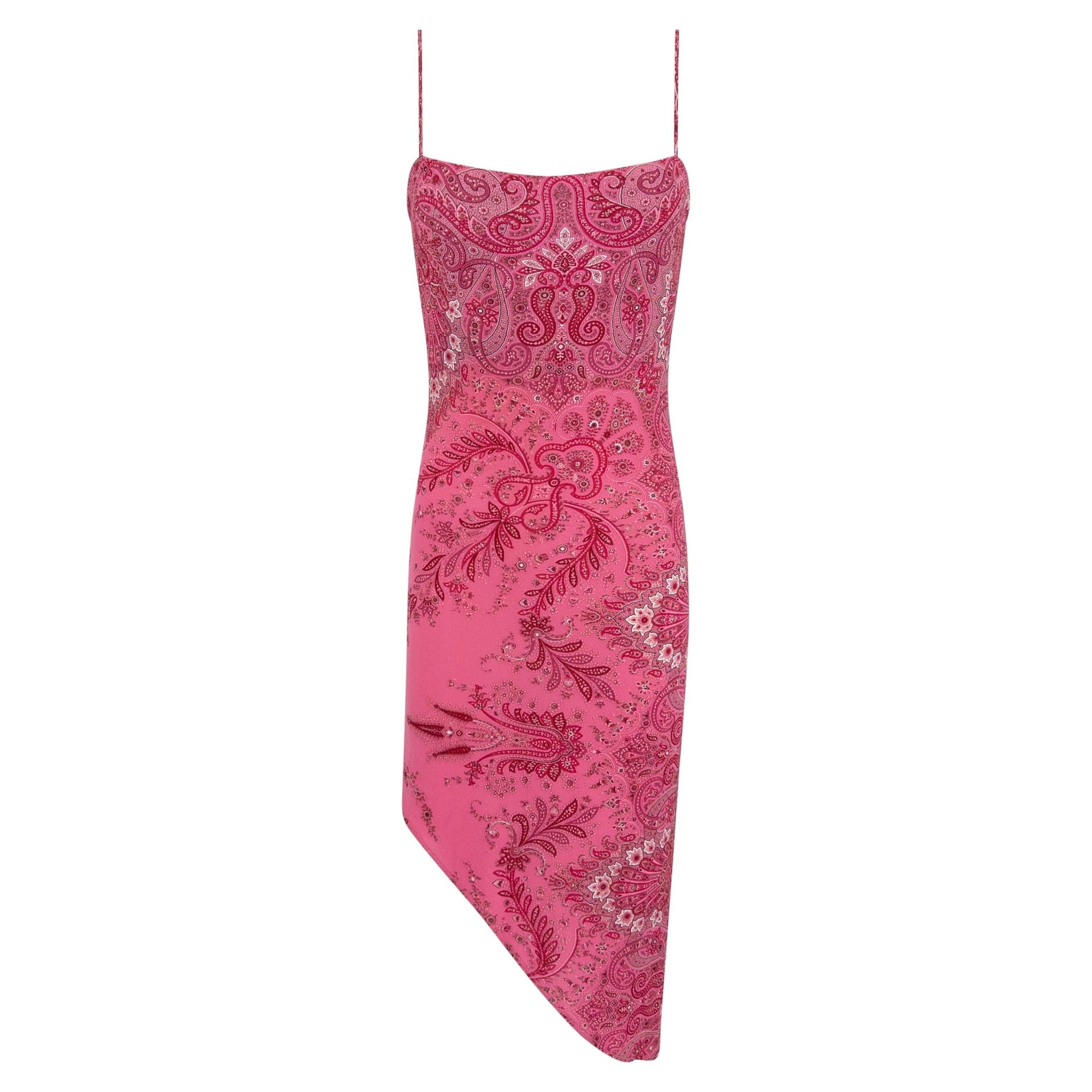 F/W 2000 Yigal Azrouël Pink Viscose Paisley Print Asymmetric Dress - RealList