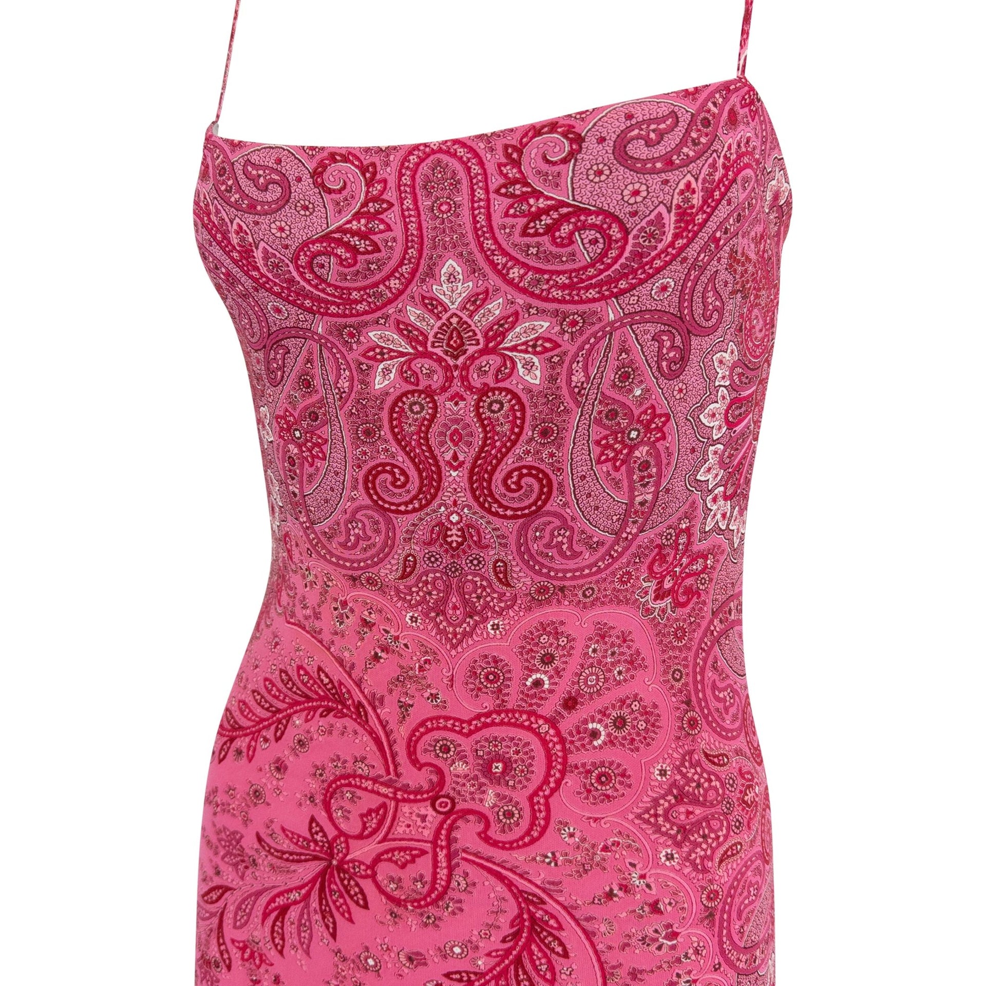 F/W 2000 Yigal Azrouël Pink Viscose Paisley Print Asymmetric Dress - RealList