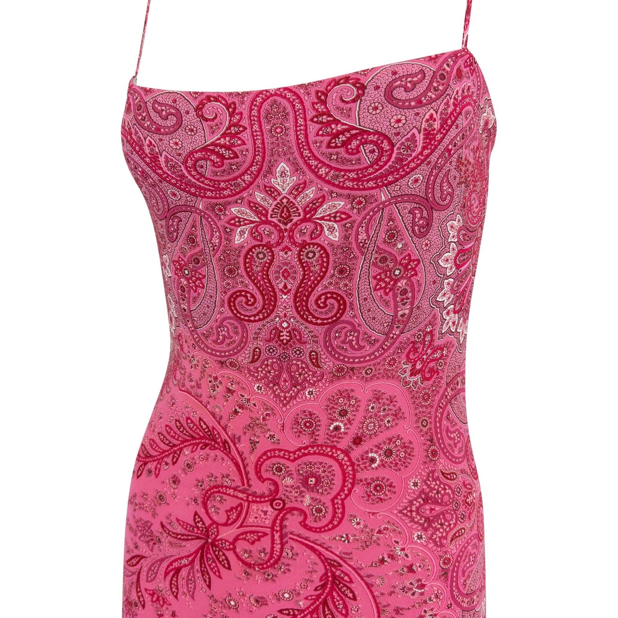 F/W 2000 Yigal Azrouël Pink Viscose Paisley Print Asymmetric Dress - RealList
