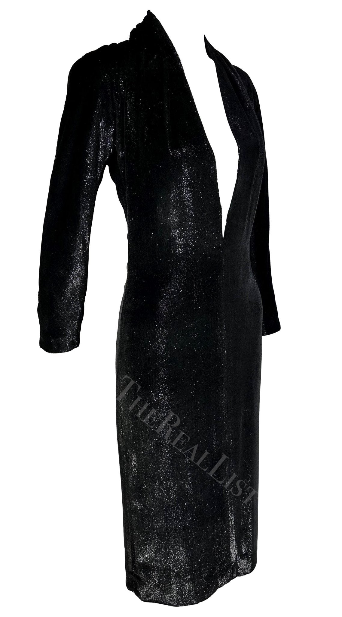 F/W 2000 Yves Saint Laurent by Alber Elbaz Black Sparkle Plunging Runway Dress - RealList