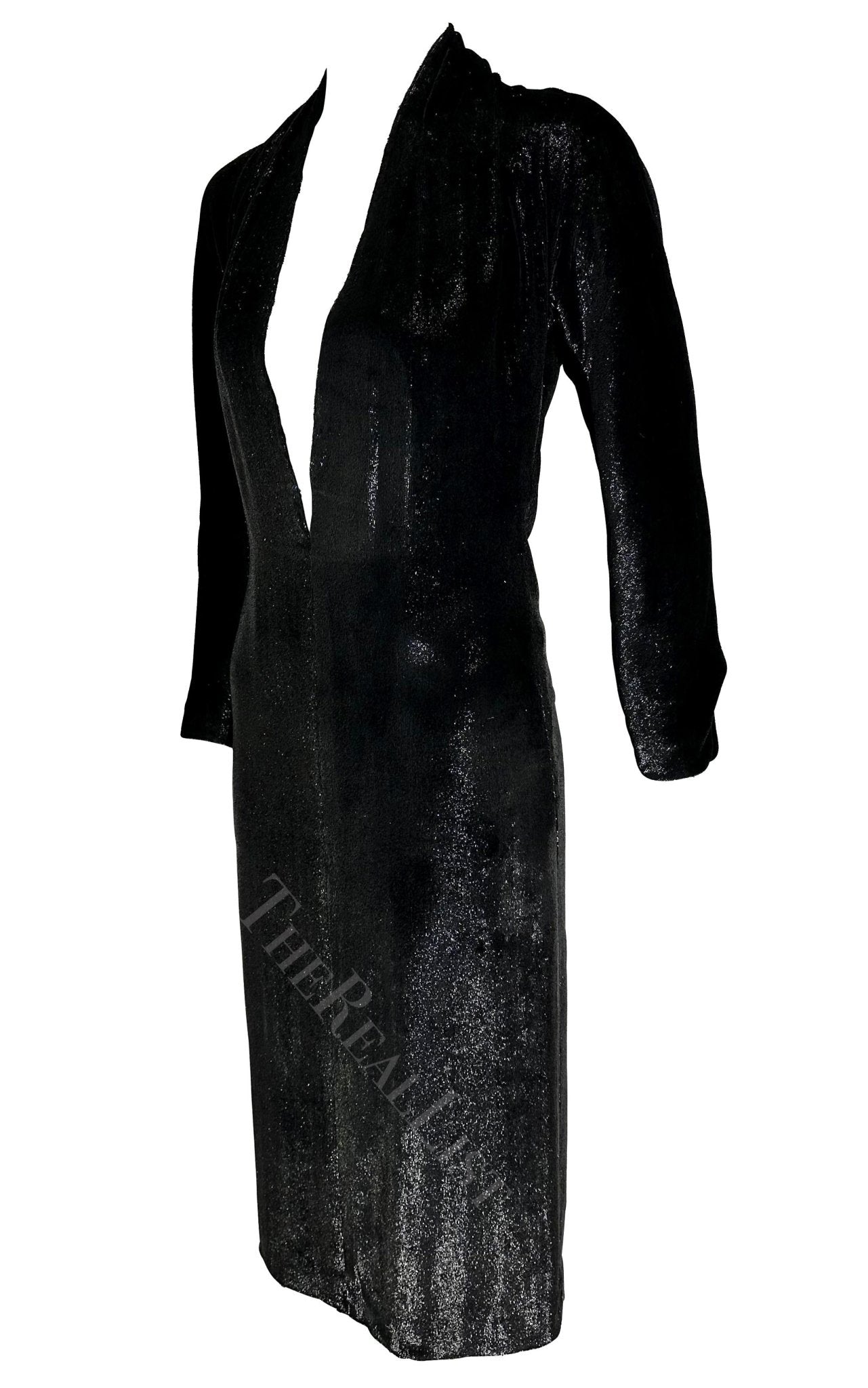 F/W 2000 Yves Saint Laurent by Alber Elbaz Black Sparkle Plunging Runway Dress - RealList