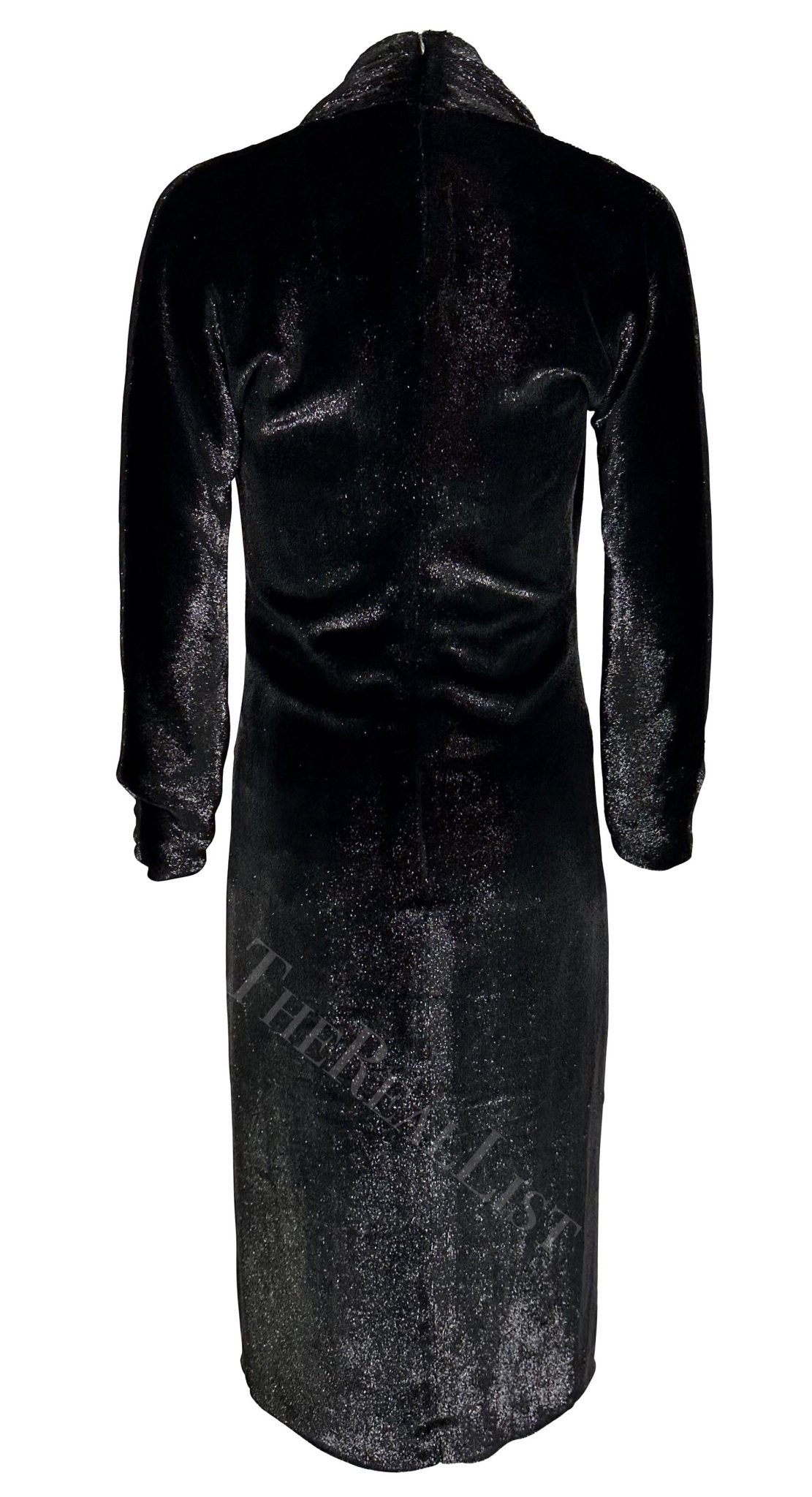 F/W 2000 Yves Saint Laurent by Alber Elbaz Black Sparkle Plunging Runway Dress - RealList