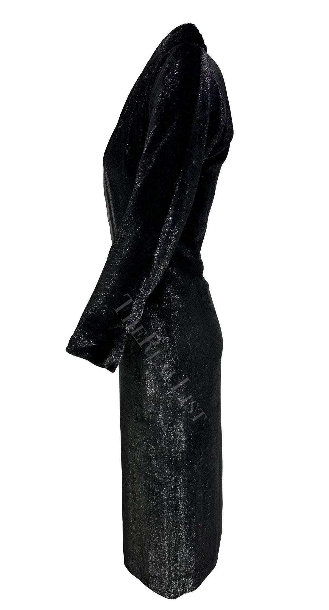 F/W 2000 Yves Saint Laurent by Alber Elbaz Black Sparkle Plunging Runway Dress - RealList