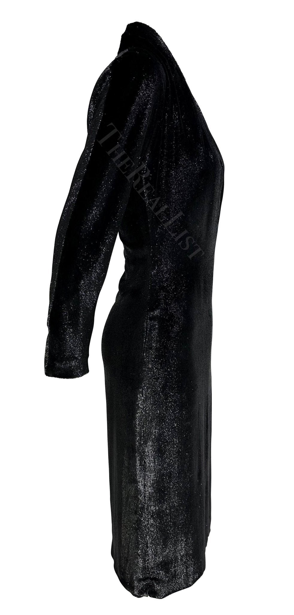 F/W 2000 Yves Saint Laurent by Alber Elbaz Black Sparkle Plunging Runway Dress - RealList