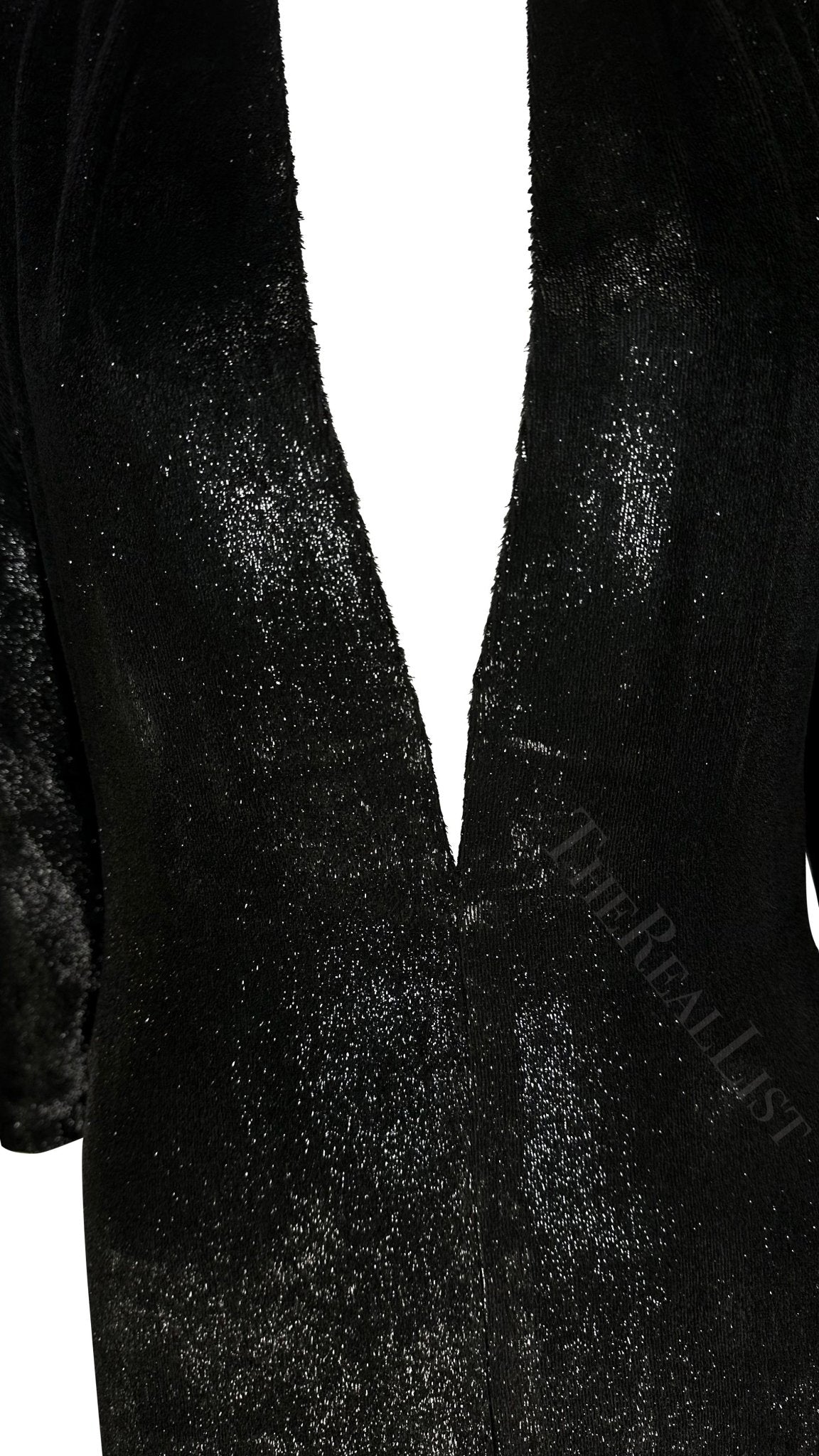 F/W 2000 Yves Saint Laurent by Alber Elbaz Black Sparkle Plunging Runway Dress - RealList