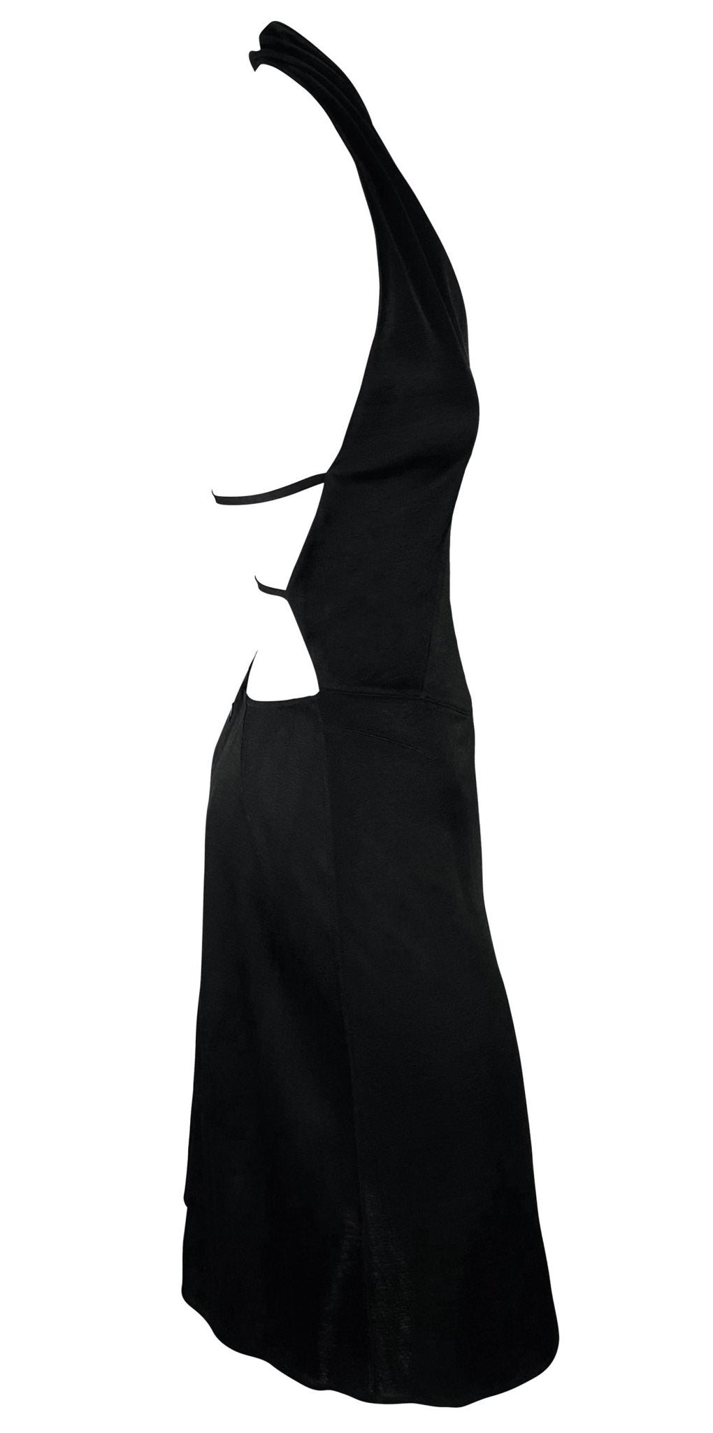 F/W 2001 Azzedine Alaïa Black Knit Backless Strap Bodycon Halter Mini Dress - RealList