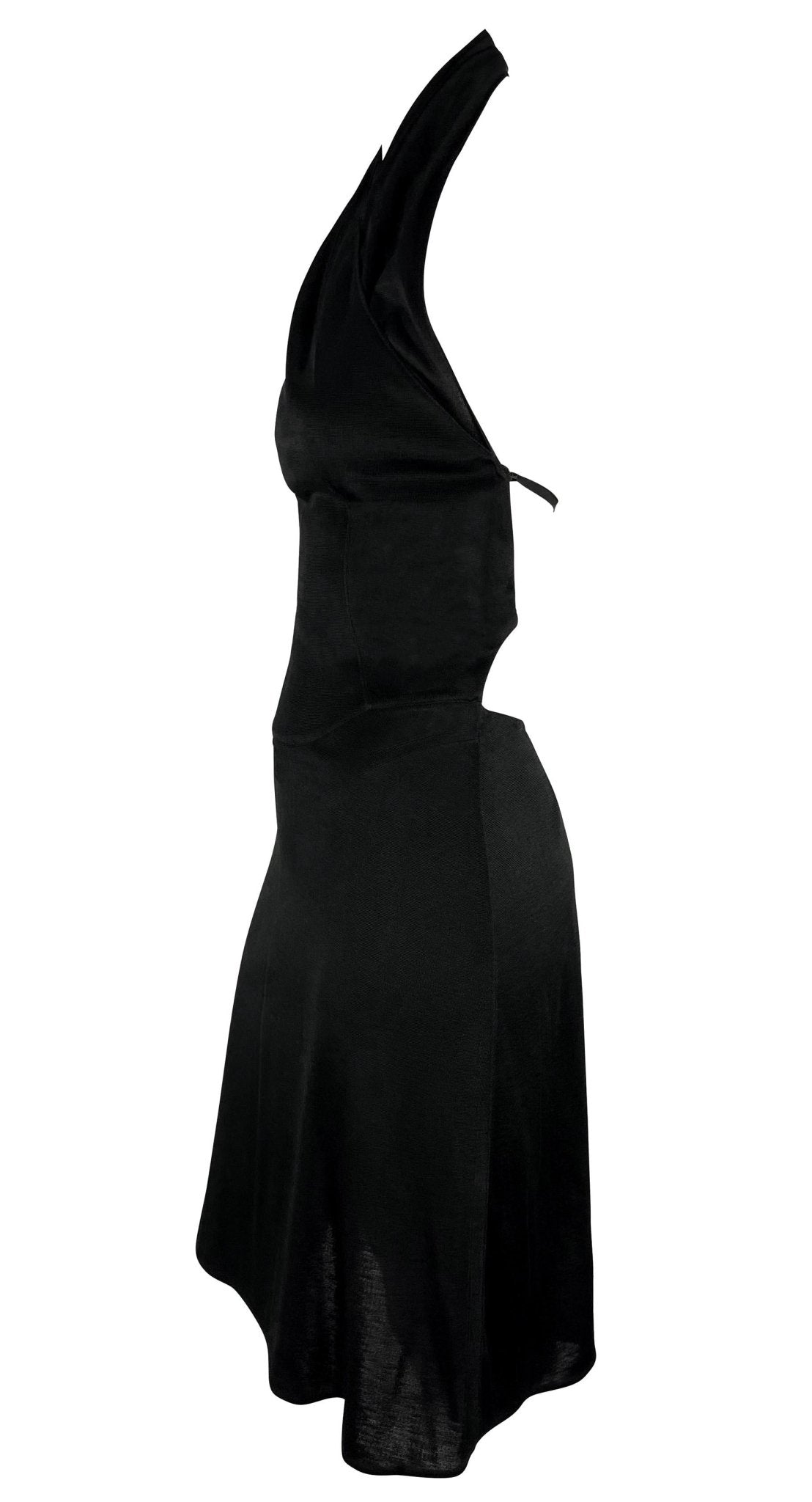 F/W 2001 Azzedine Alaïa Black Knit Backless Strap Bodycon Halter Mini Dress - RealList