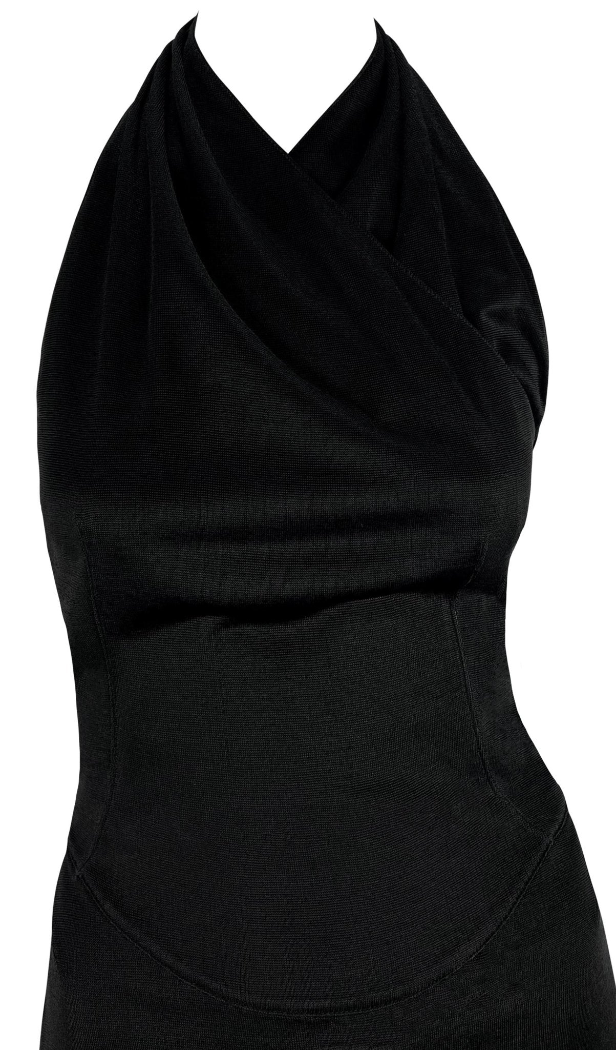 F/W 2001 Azzedine Alaïa Black Knit Backless Strap Bodycon Halter Mini Dress - RealList