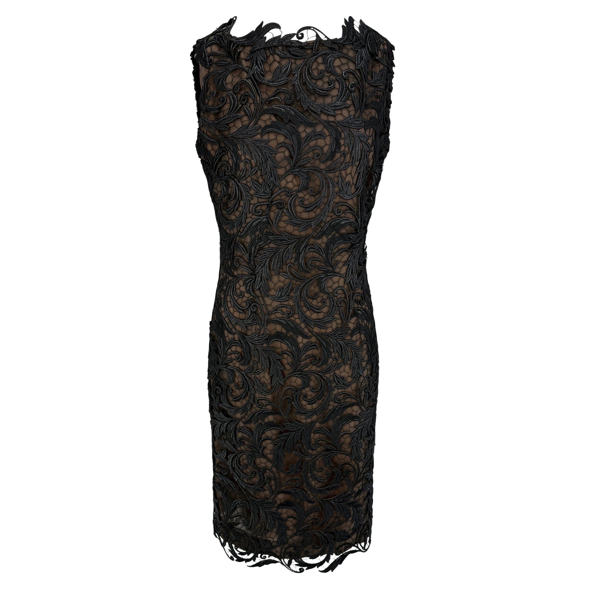 F/W 2001 Balmain Haute Couture by Oscar de la Renta Black Guipure Lace Cocktail Dress - RealList