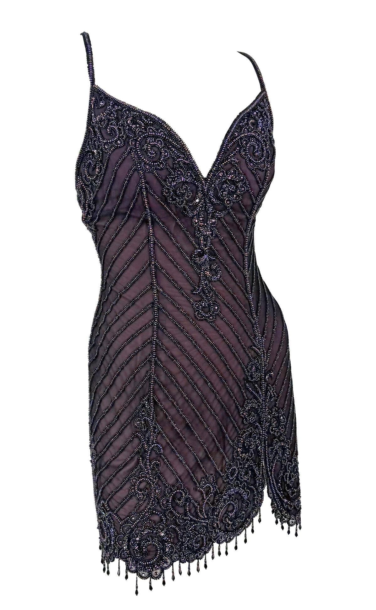 F/W 2001 Bob Mackie 'Foreign Intrigue' Runway Beaded Purple Mini Slip Dress - RealList