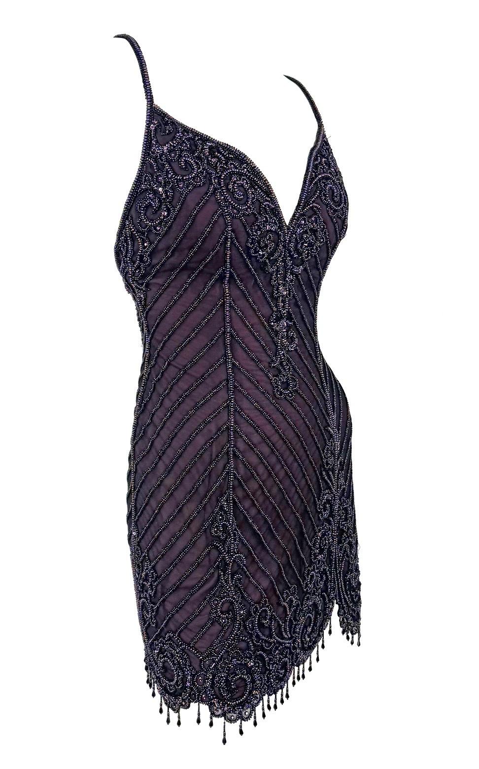 F/W 2001 Bob Mackie 'Foreign Intrigue' Runway Beaded Purple Mini Slip Dress - RealList