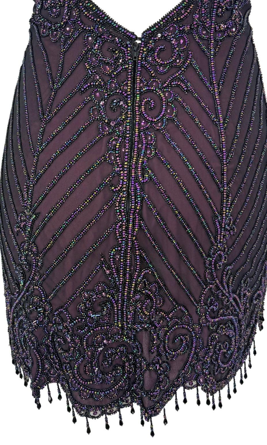 F/W 2001 Bob Mackie 'Foreign Intrigue' Runway Beaded Purple Mini Slip Dress - RealList