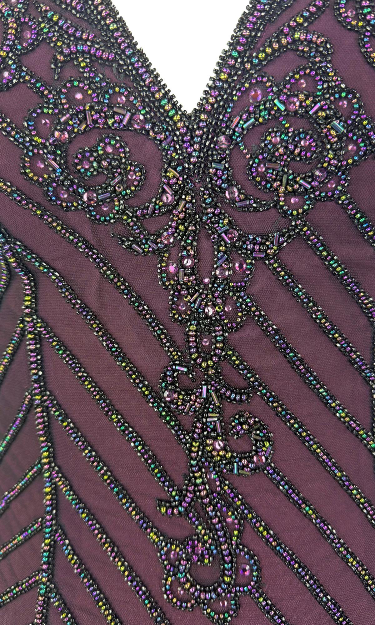 F/W 2001 Bob Mackie 'Foreign Intrigue' Runway Beaded Purple Mini Slip Dress - RealList