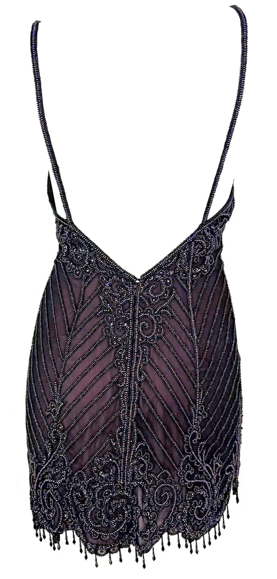 F/W 2001 Bob Mackie 'Foreign Intrigue' Runway Beaded Purple Mini Slip Dress - RealList