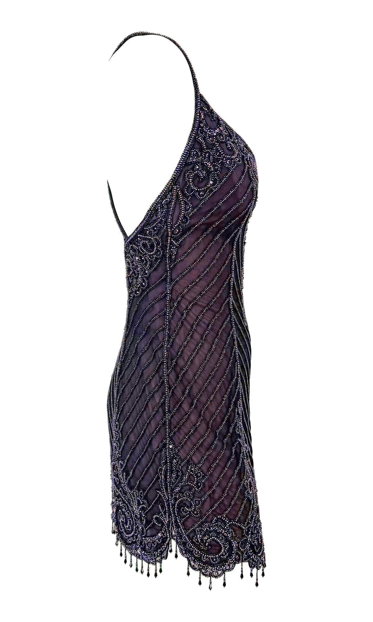 F/W 2001 Bob Mackie 'Foreign Intrigue' Runway Beaded Purple Mini Slip Dress - RealList