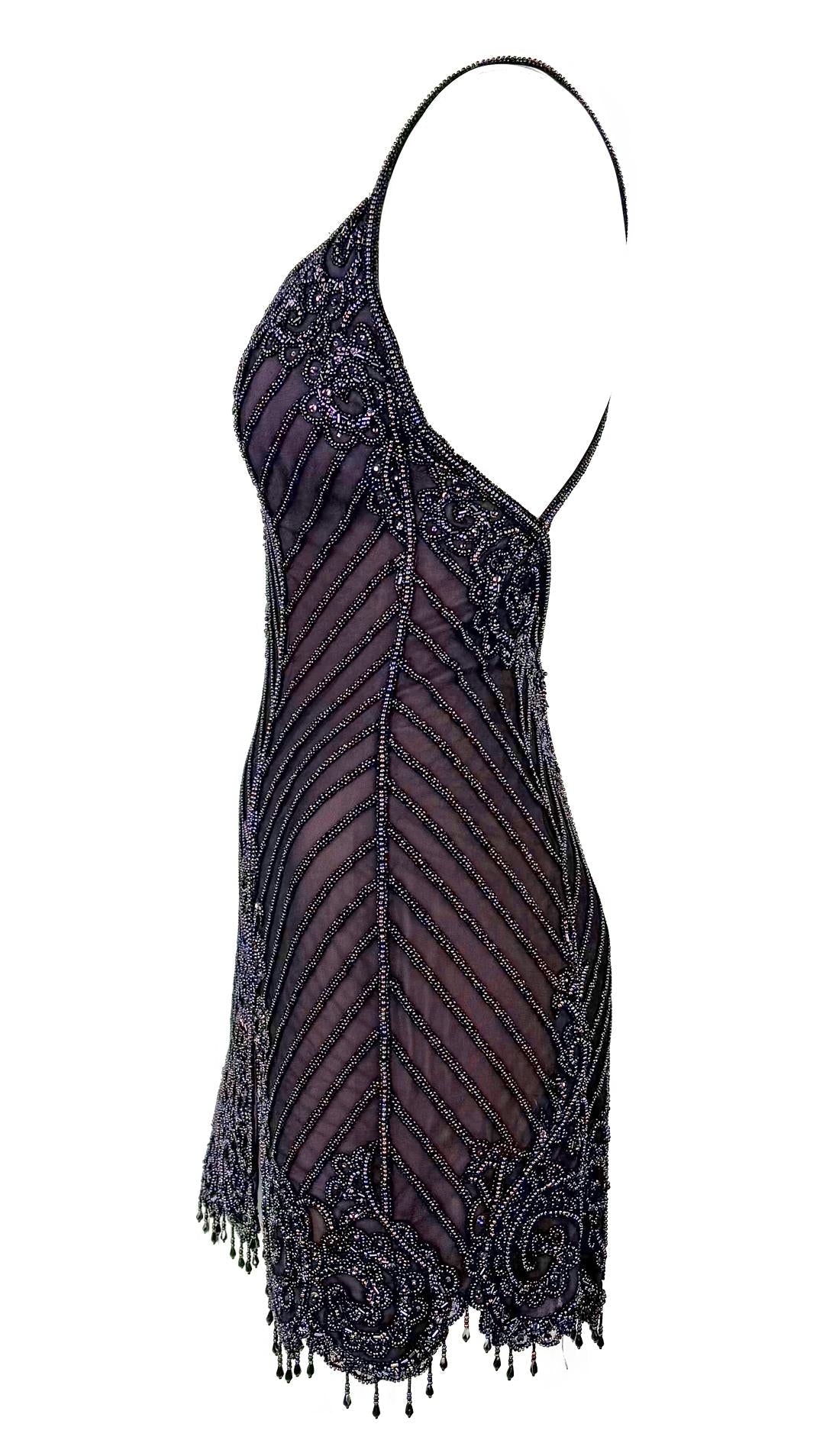 F/W 2001 Bob Mackie 'Foreign Intrigue' Runway Beaded Purple Mini Slip Dress - RealList