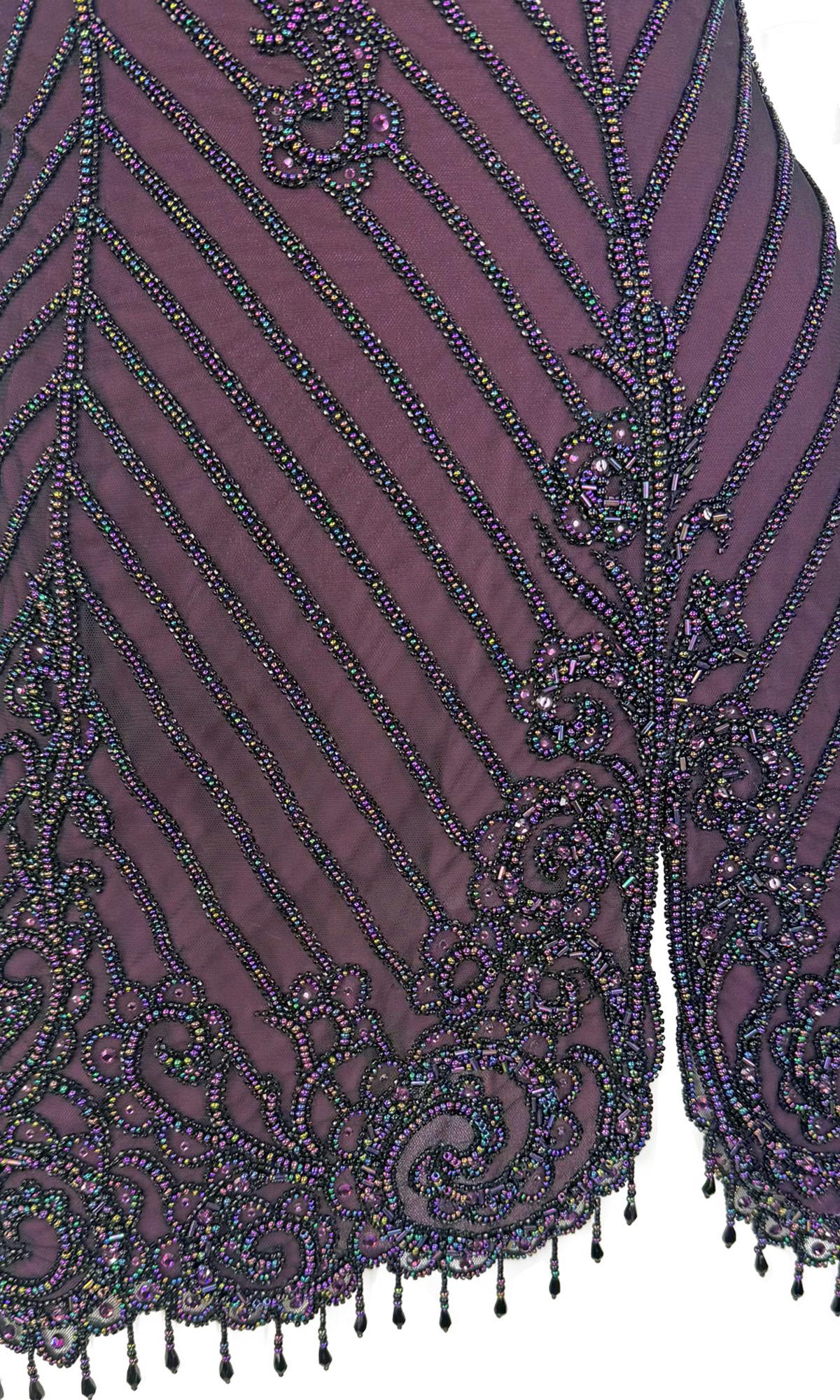 F/W 2001 Bob Mackie 'Foreign Intrigue' Runway Beaded Purple Mini Slip Dress - RealList