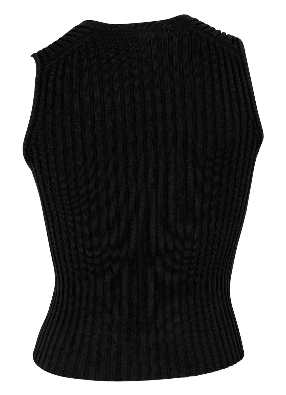 F/W 2001 Chanel by Karl Lagerfeld Black Ribbed Knit V Neck Sleeveless Top - RealList