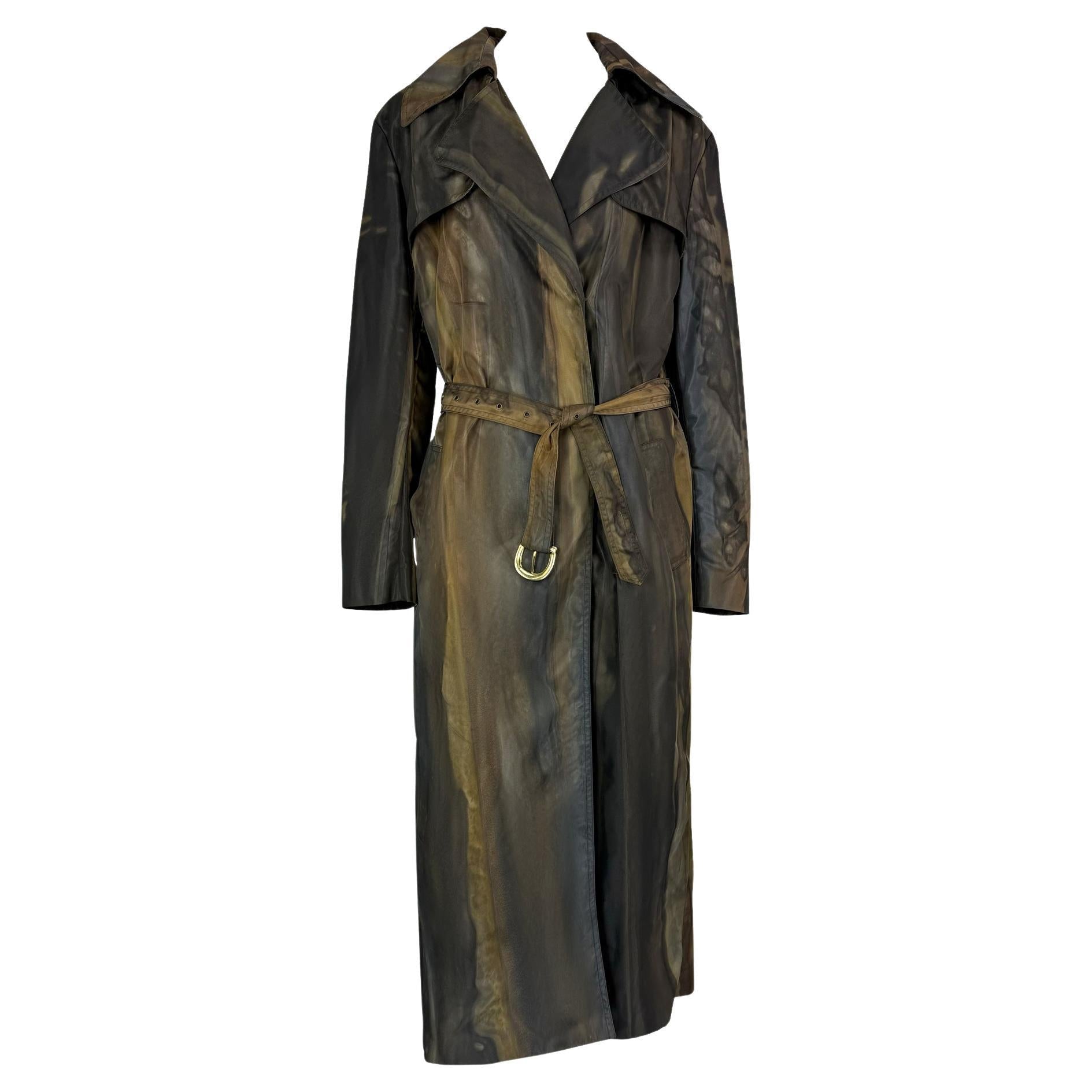F/W 2001 Christian Dior by John Galliano Brown Nylon Abstract Watercolor Coat - RealList