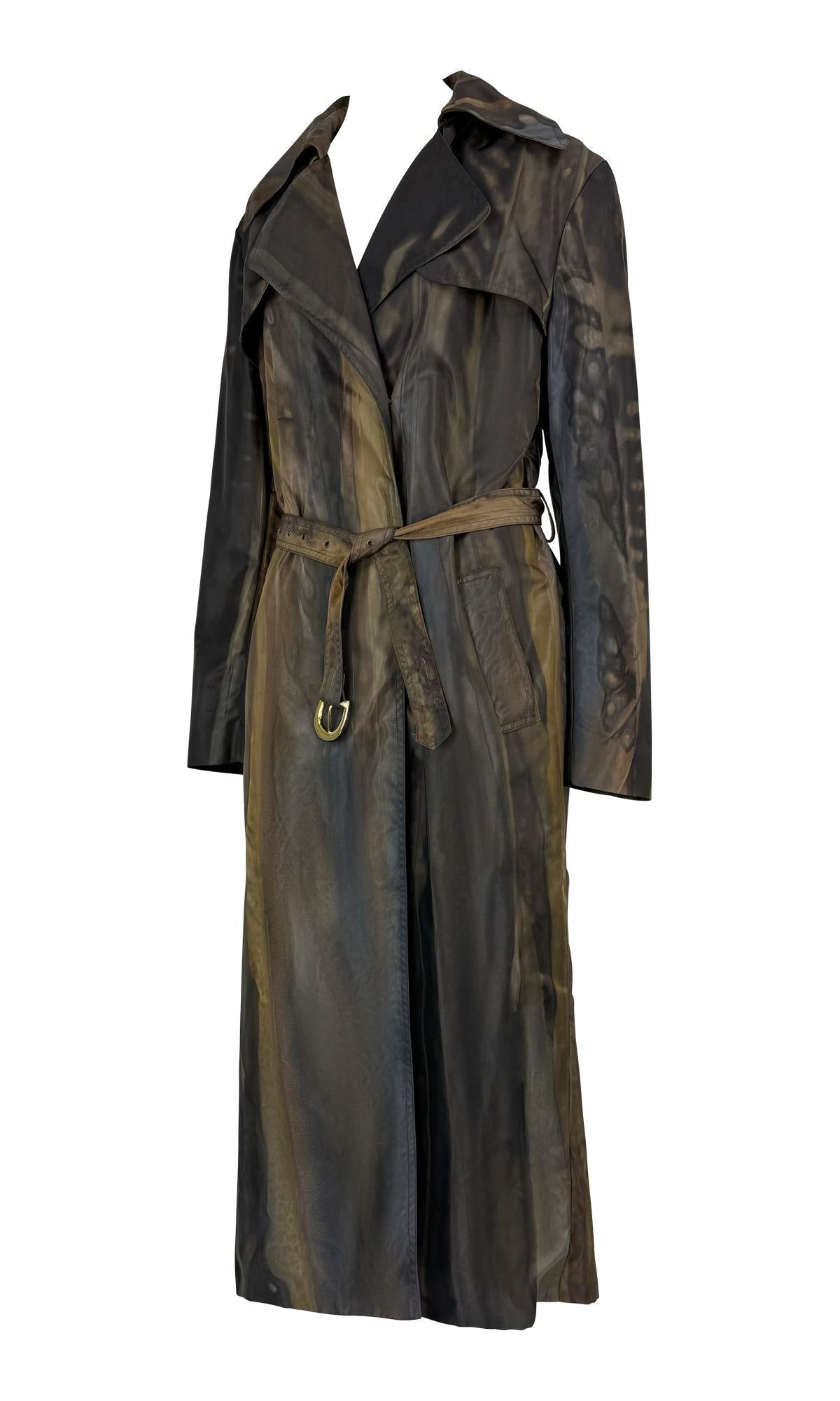 F/W 2001 Christian Dior by John Galliano Brown Nylon Abstract Watercolor Coat - RealList