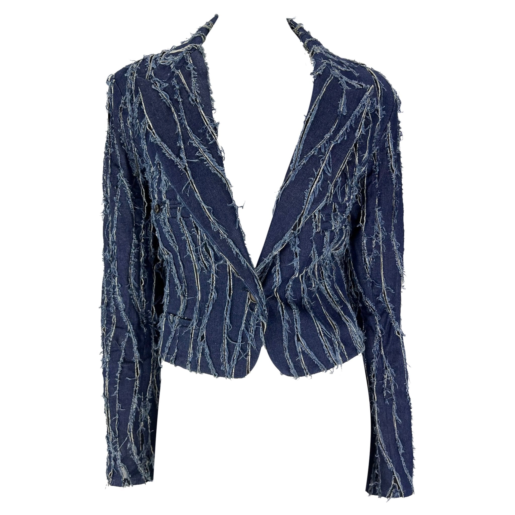 F/W 2001 Christian Dior by John Galliano Distressed Denim Panel Sheer Jacket - RealList