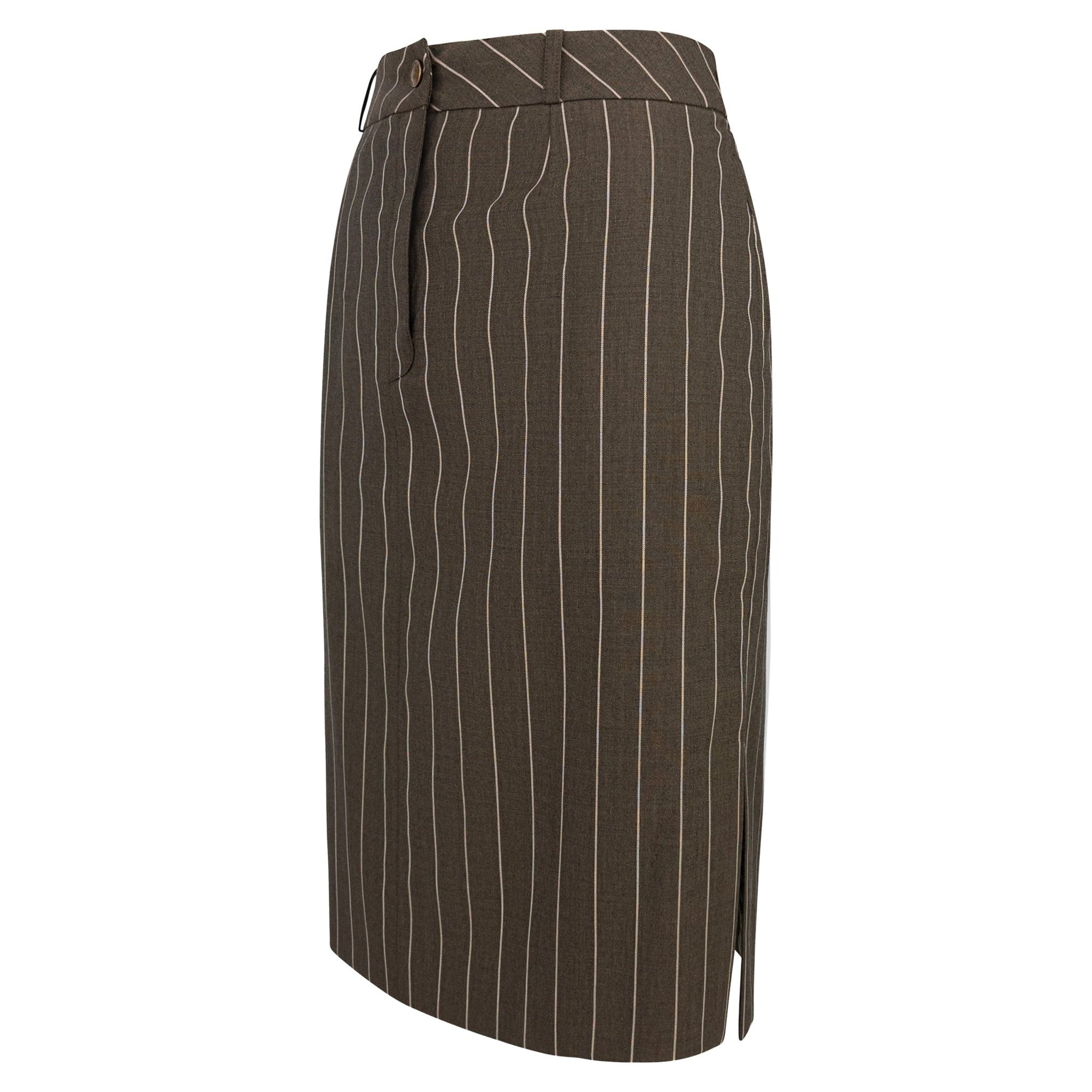 F/W 2001 Christian Dior by John Galliano Grey Green Pinstripe Silk Skirt - RealList