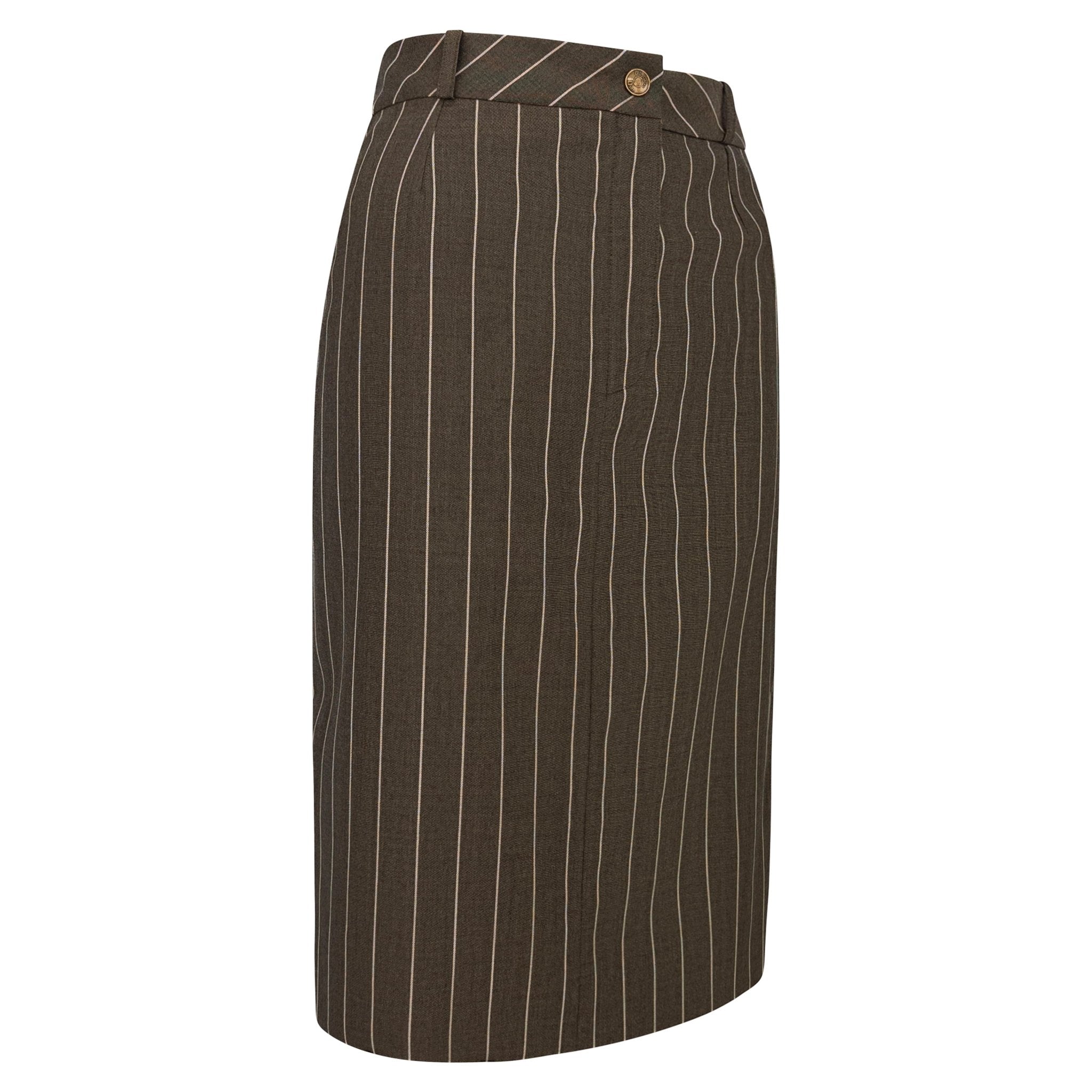 F/W 2001 Christian Dior by John Galliano Grey Green Pinstripe Silk Skirt - RealList